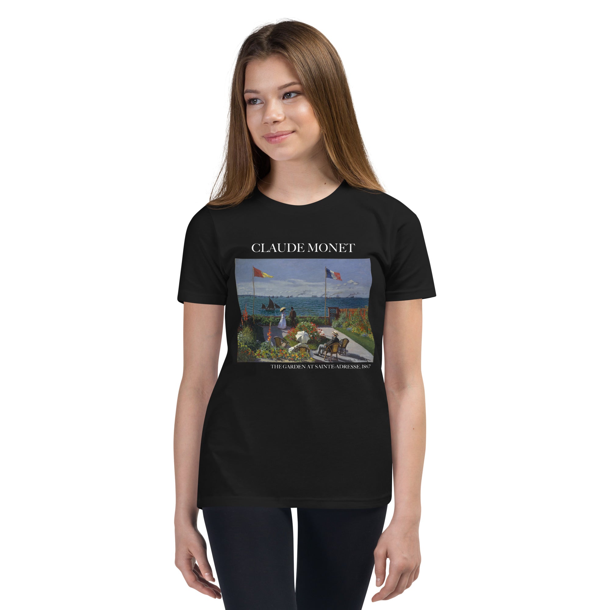 Claude Monet 'The Garden at Sainte-Adresse' Famous Painting Short Sleeve T-Shirt | Premium Youth Art Tee