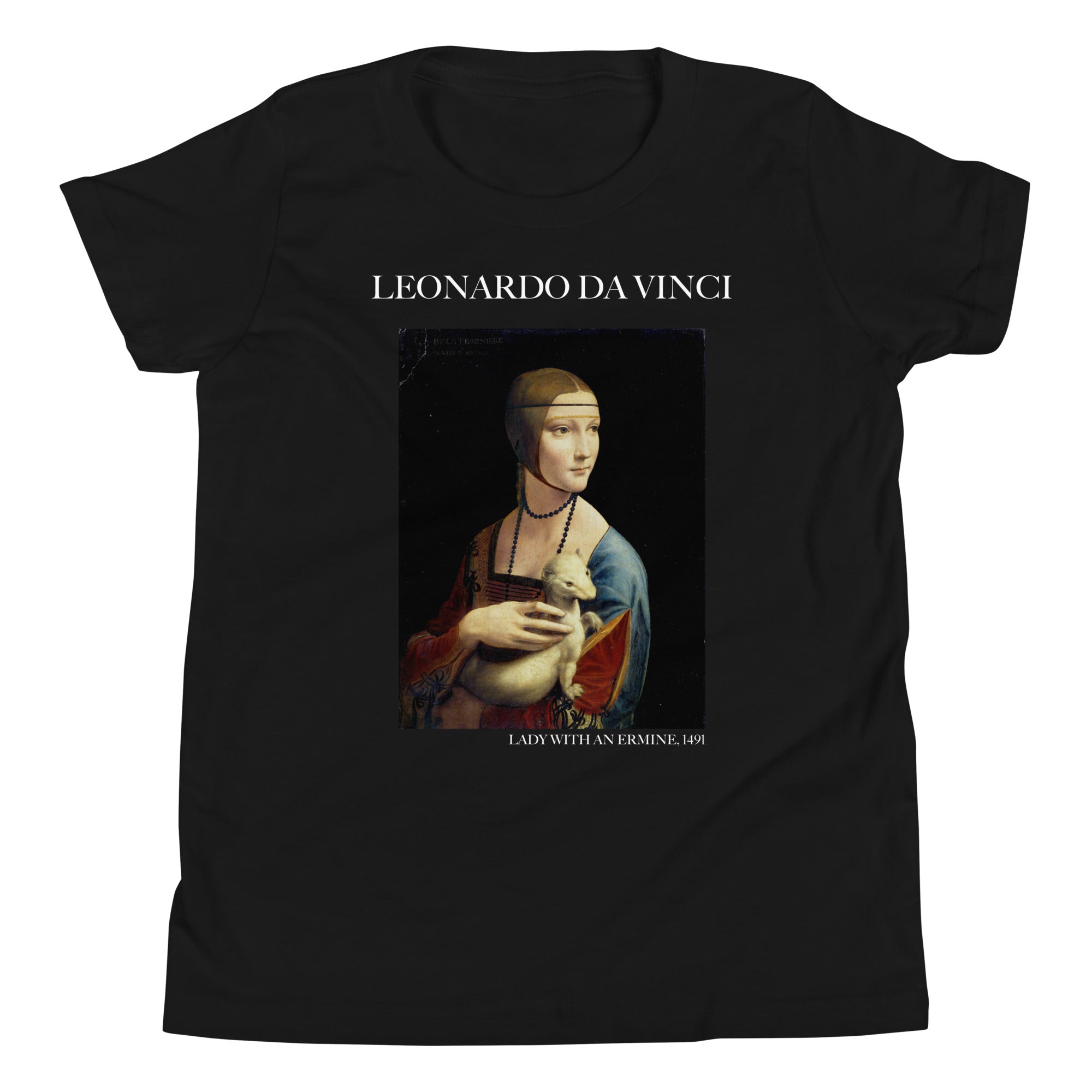 Leonardo da Vinci 'Lady with an Ermine' Famous Painting Short Sleeve T-Shirt | Premium Youth Art Tee