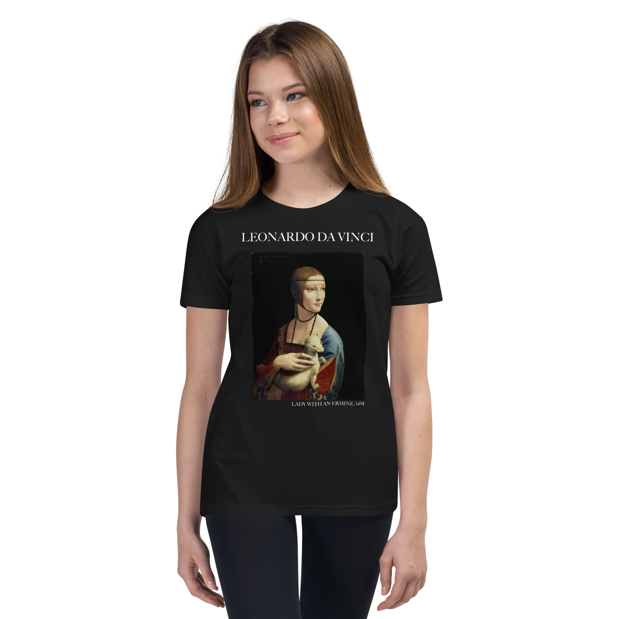 Leonardo da Vinci 'Lady with an Ermine' Famous Painting Short Sleeve T-Shirt | Premium Youth Art Tee