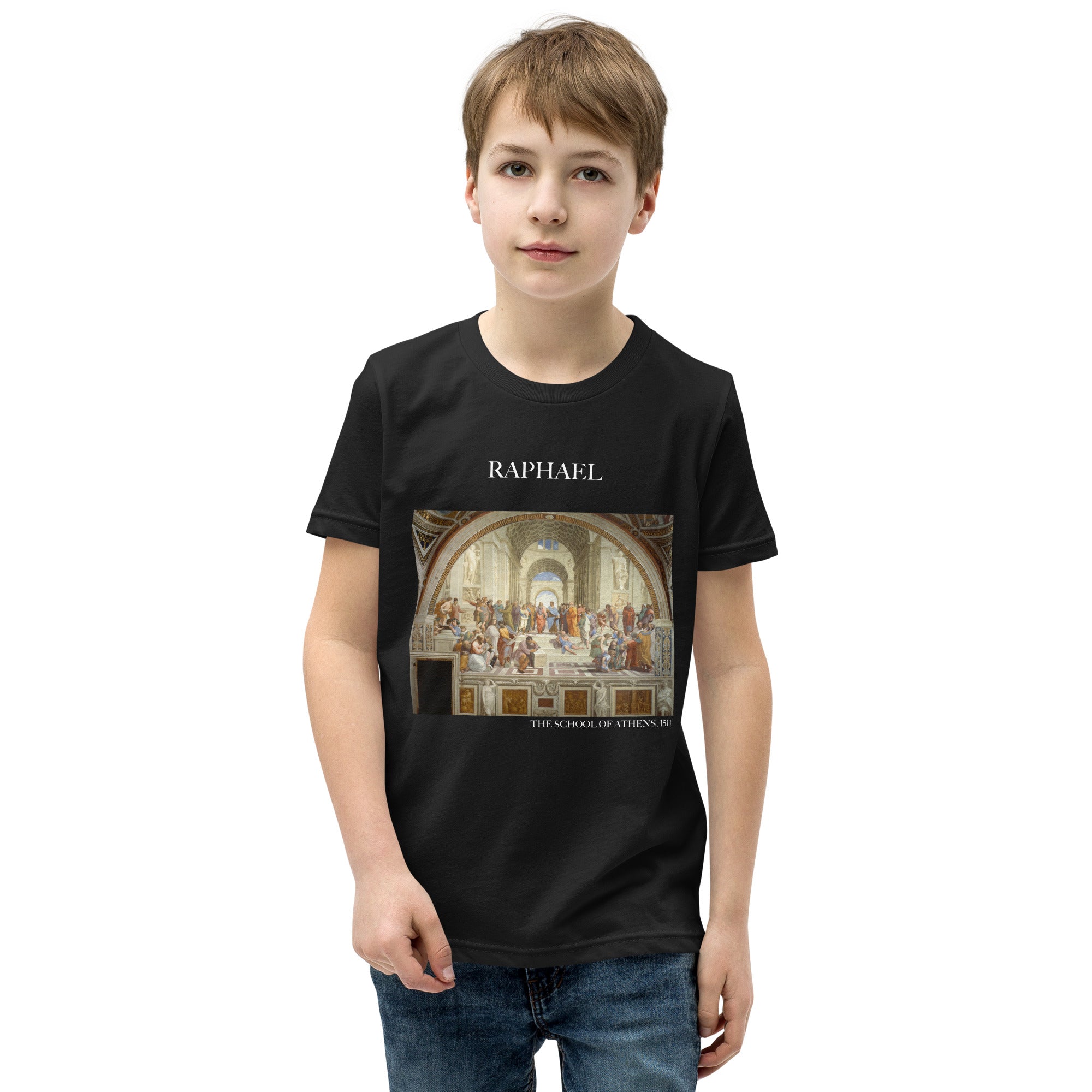 Raphael „Die Schule von Athen“ Berühmtes Gemälde Kurzärmeliges T-Shirt | Premium Jugend Art T-Shirt