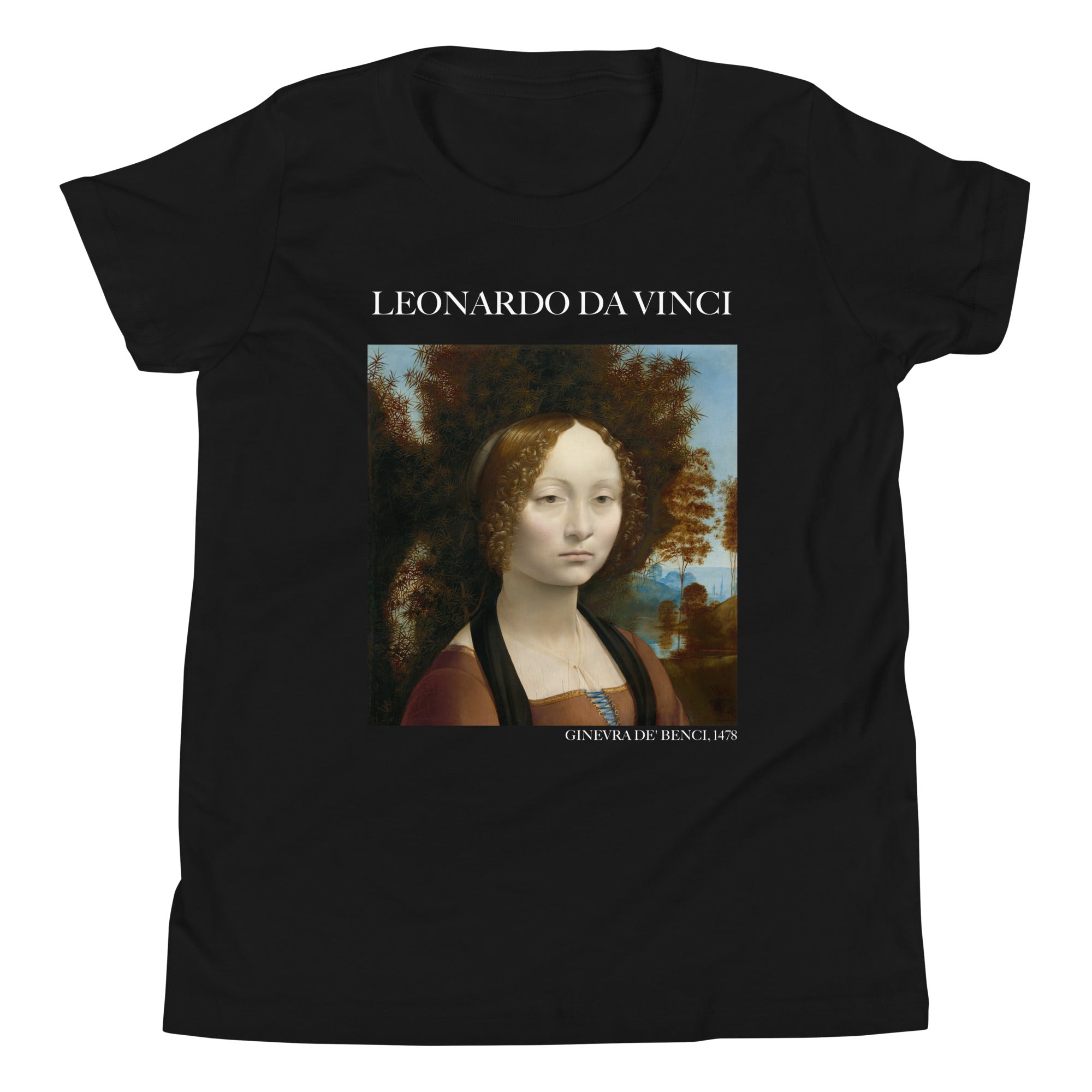 Leonardo da Vinci 'Ginevra de' Benci' Berühmtes Gemälde Kurzärmeliges T-Shirt | Premium Jugend Art T-Shirt