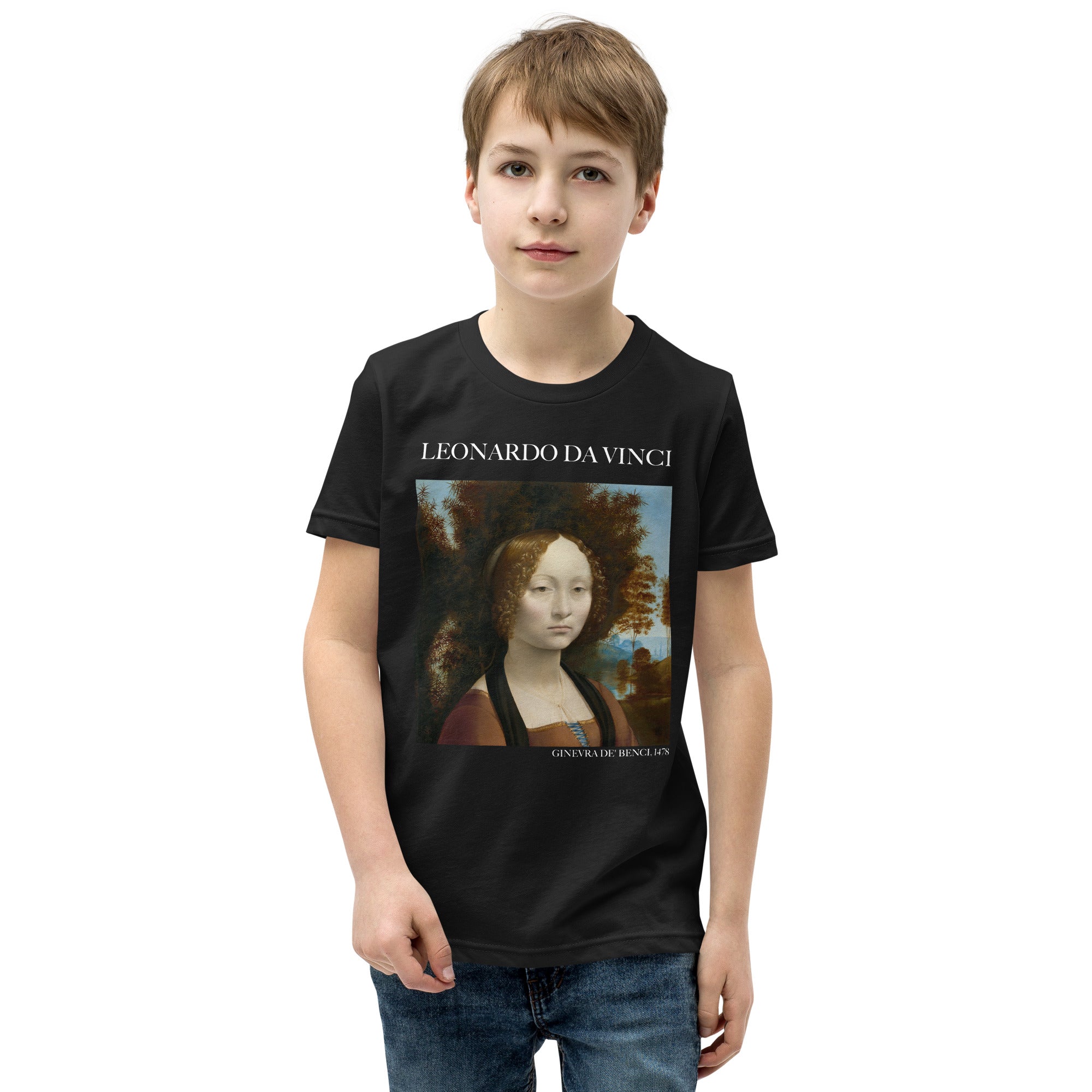 Leonardo da Vinci 'Ginevra de' Benci' Famous Painting Short Sleeve T-Shirt | Premium Youth Art Tee