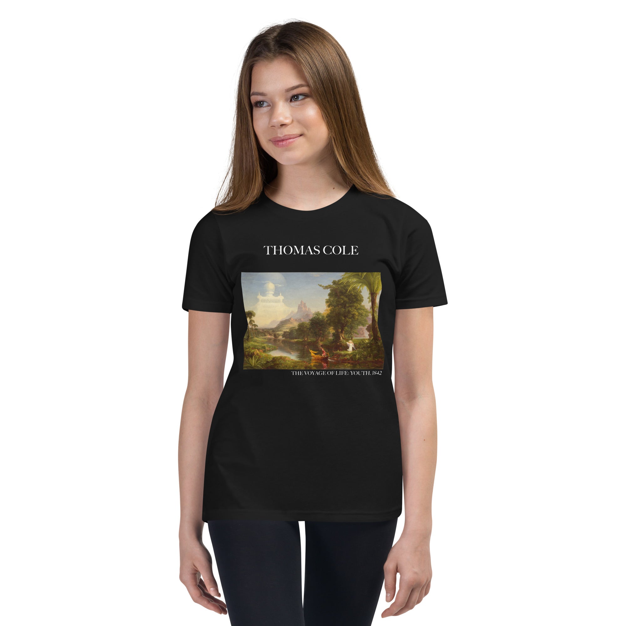 Thomas Cole „Die Reise des Lebens: Jugend“ Berühmtes Gemälde Kurzärmeliges T-Shirt | Premium Jugend-Kunst-T-Shirt