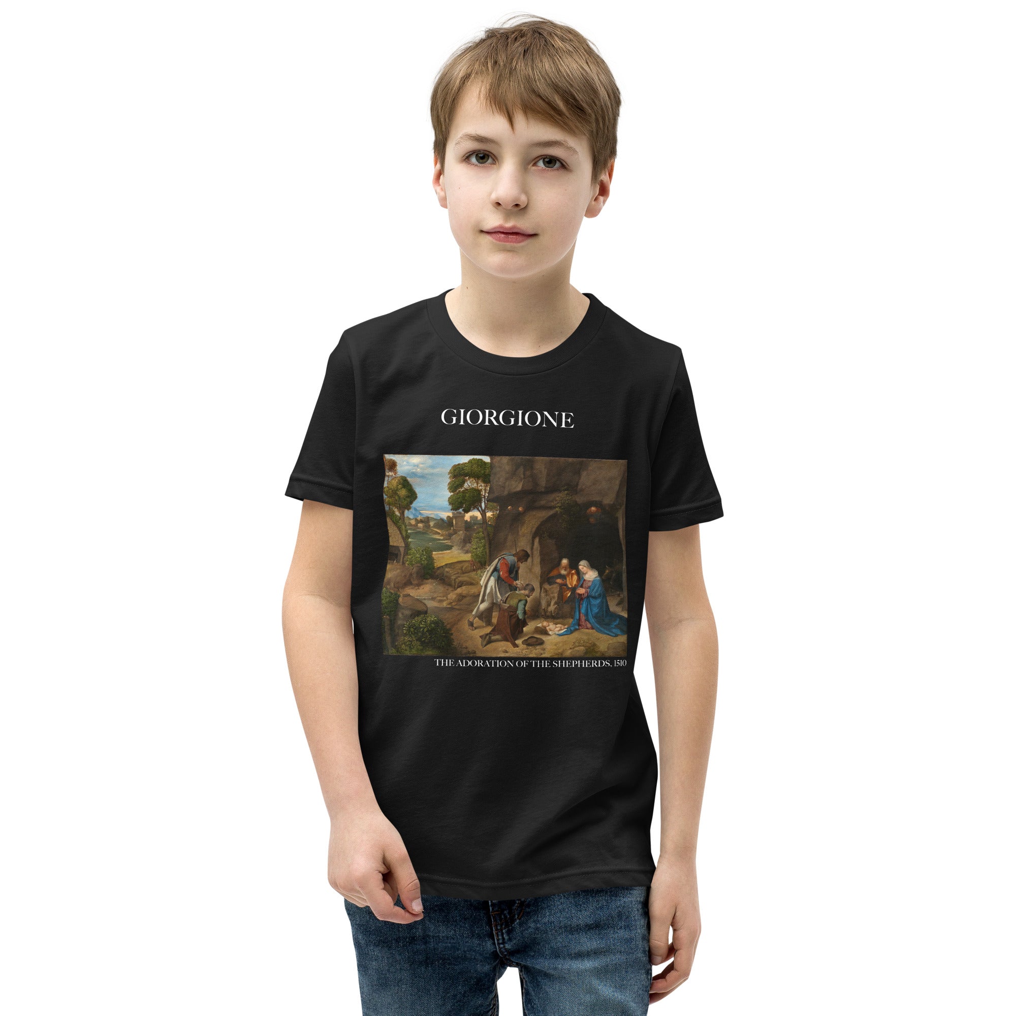 Giorgione „Die Anbetung der Hirten“, berühmtes Gemälde, kurzärmeliges T-Shirt | Premium-Kunst-T-Shirt für Jugendliche