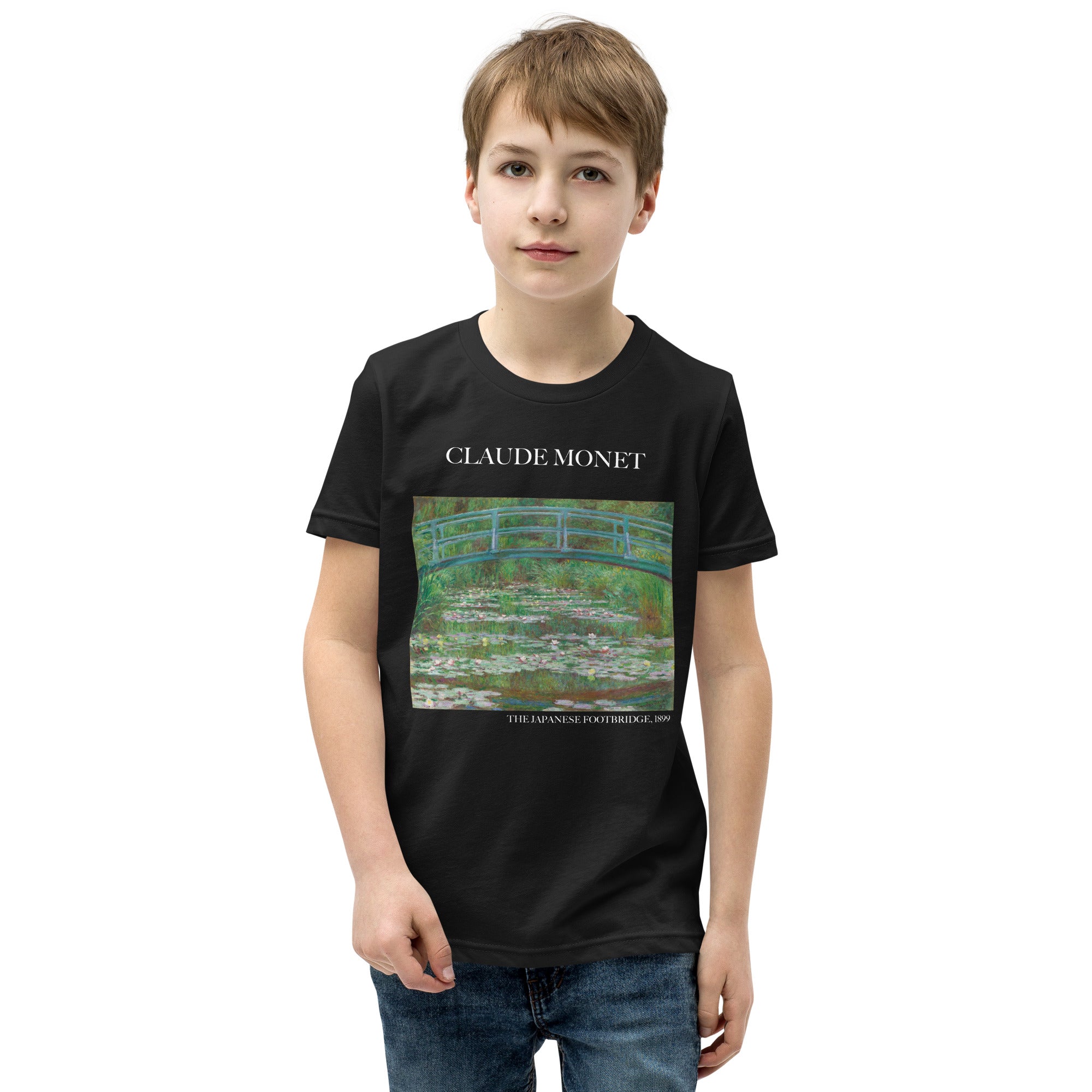 Claude Monet 'The Japanese Footbridge' Famous Painting Short Sleeve T-Shirt | Premium Youth Art Tee