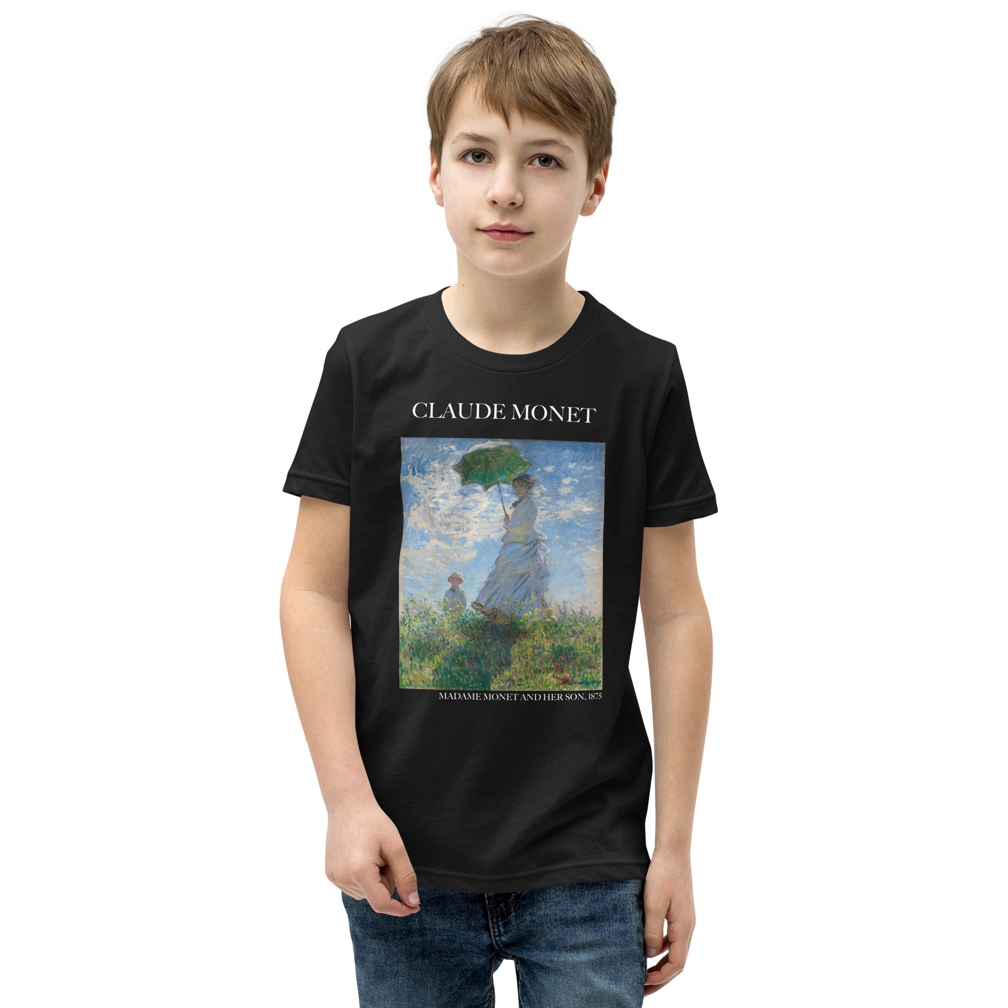 Claude Monet 'Madame Monet and Her Son' Famous Painting Short Sleeve T-Shirt | Premium Youth Art Tee