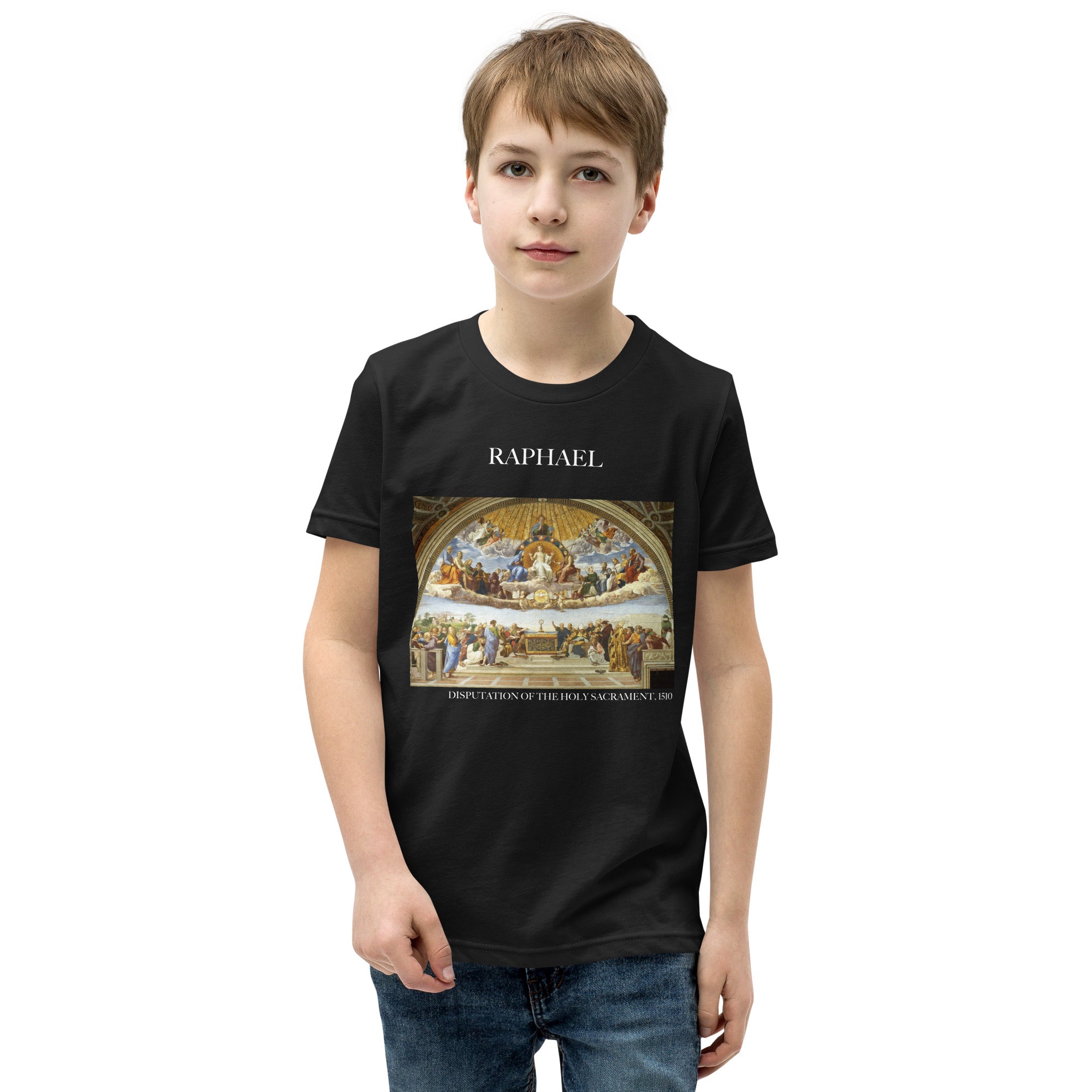 Raphael 'Disputation des Heiligen Abendmahls' Berühmtes Gemälde Kurzärmeliges T-Shirt | Premium Jugend Art T-Shirt