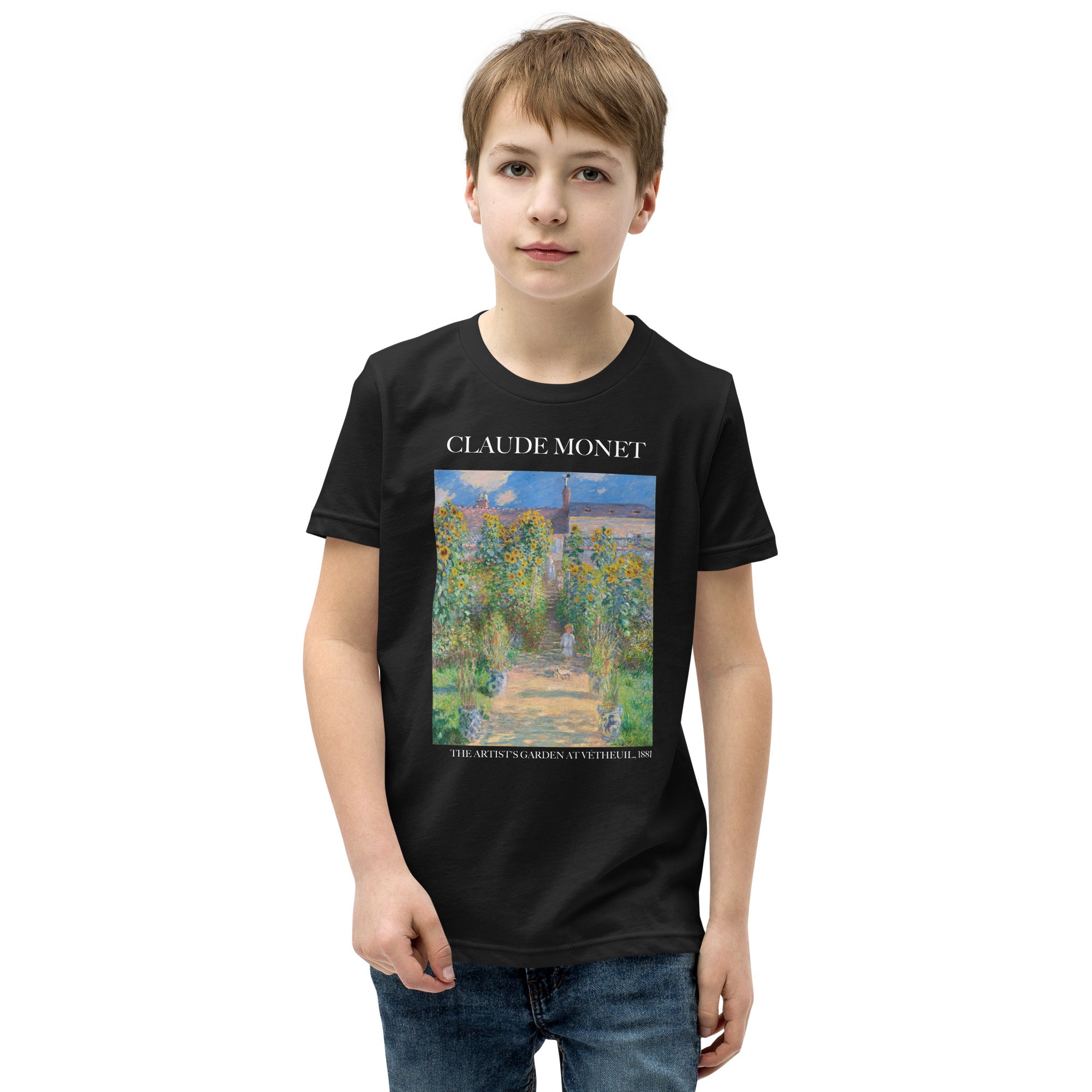 Claude Monet 'The Artist's Garden at Vétheuil' Famous Painting Short Sleeve T-Shirt | Premium Youth Art Tee