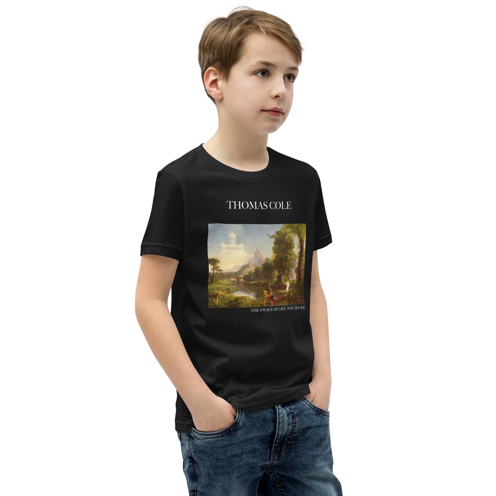 Thomas Cole „Die Reise des Lebens: Jugend“ Berühmtes Gemälde Kurzärmeliges T-Shirt | Premium Jugend-Kunst-T-Shirt