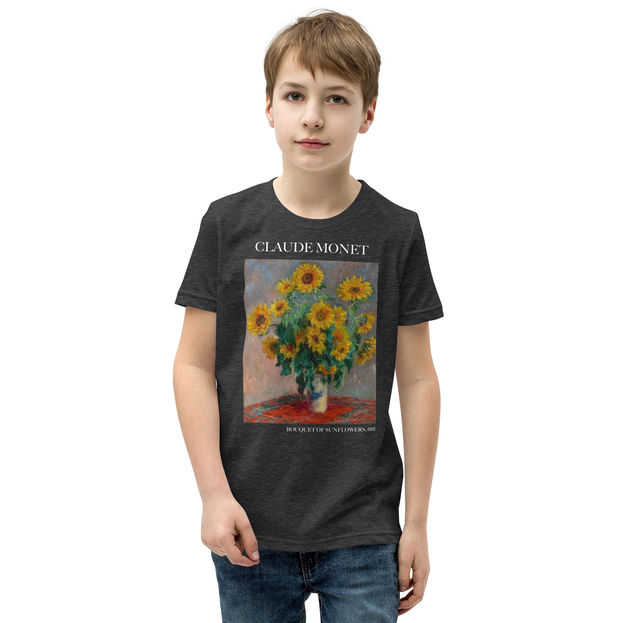Claude Monet 'Bouquet of Sunflowers' Famous Painting Short Sleeve T-Shirt | Premium Youth Art Tee