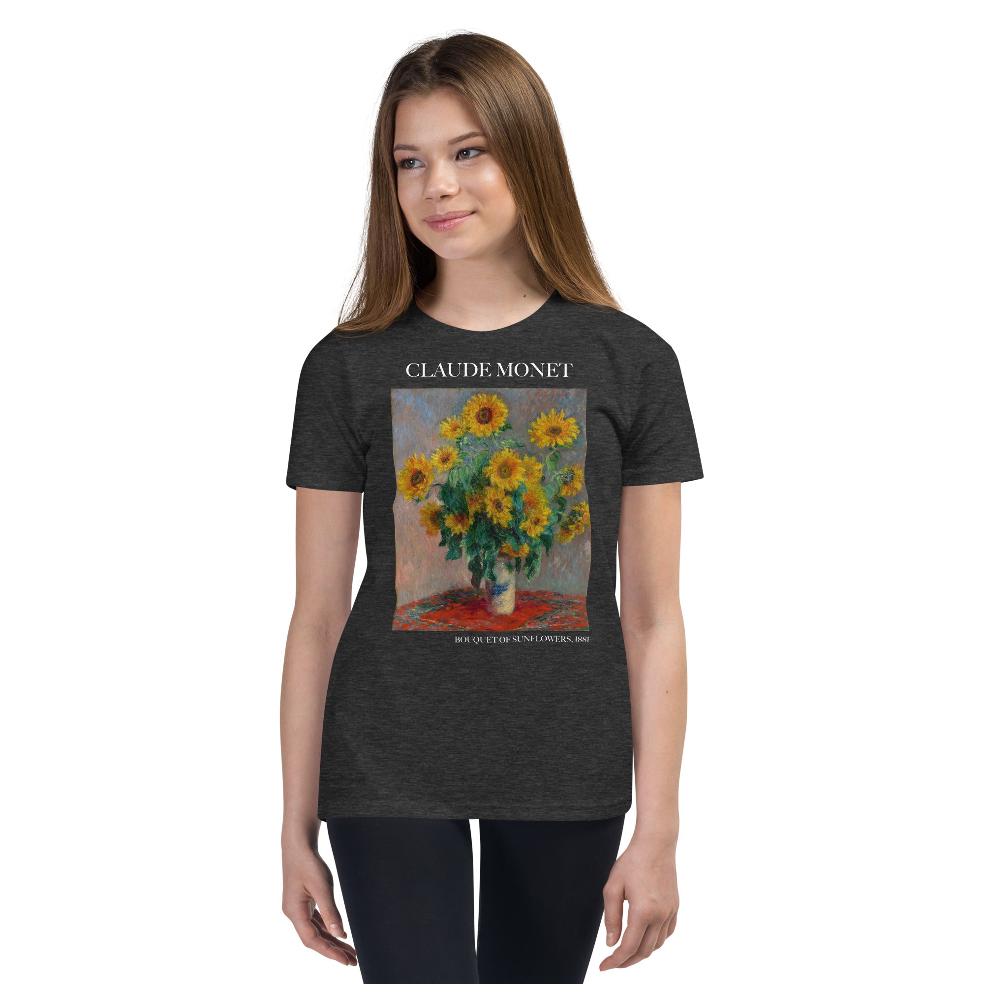 Claude Monet 'Bouquet of Sunflowers' Famous Painting Short Sleeve T-Shirt | Premium Youth Art Tee