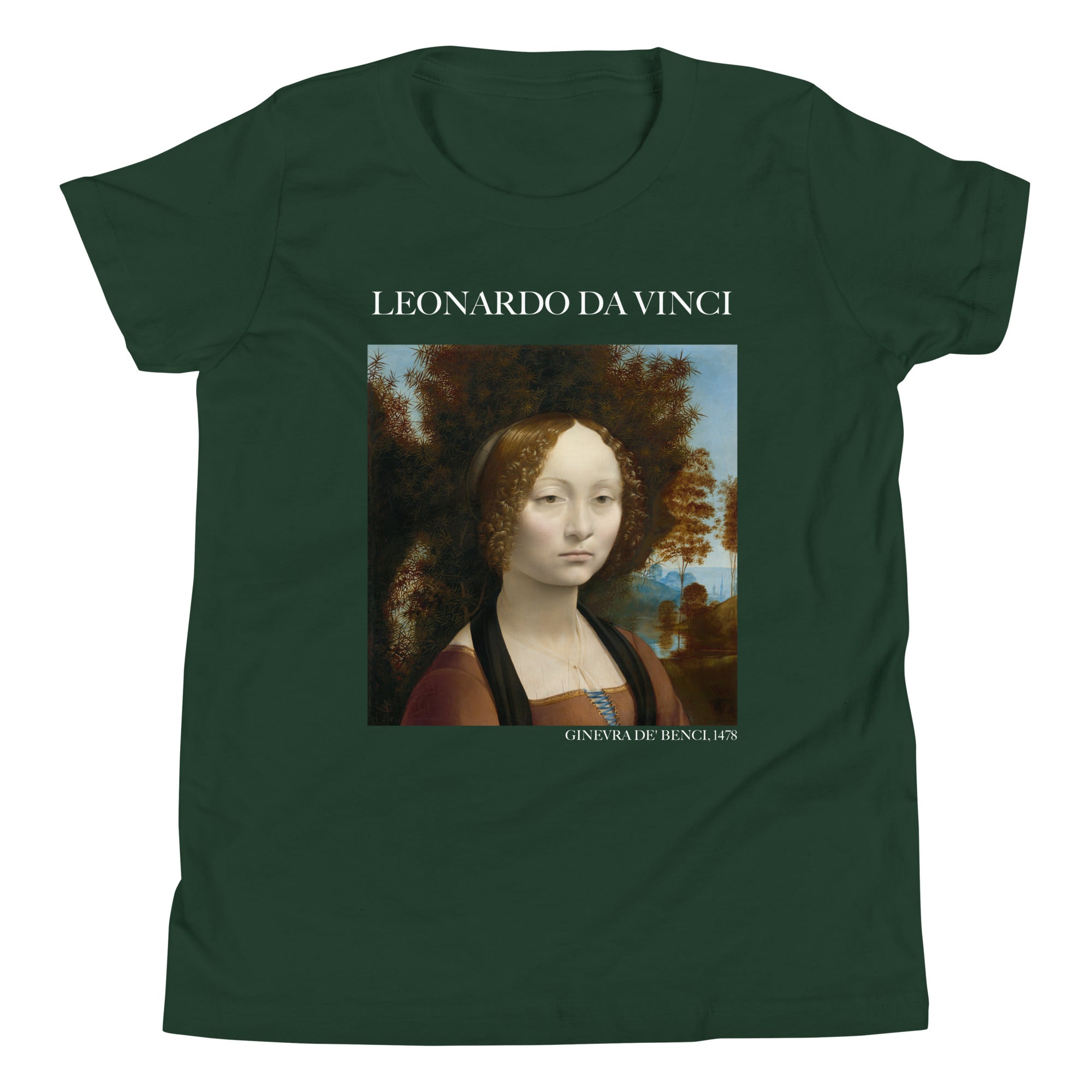 Leonardo da Vinci 'Ginevra de' Benci' Famous Painting Short Sleeve T-Shirt | Premium Youth Art Tee