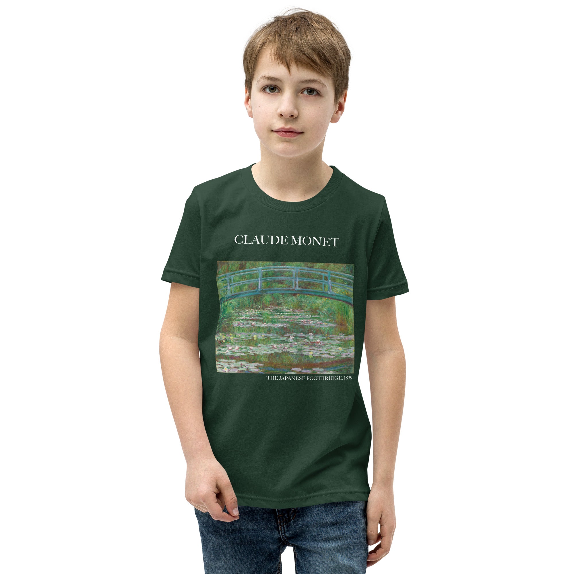 Claude Monet 'The Japanese Footbridge' Famous Painting Short Sleeve T-Shirt | Premium Youth Art Tee