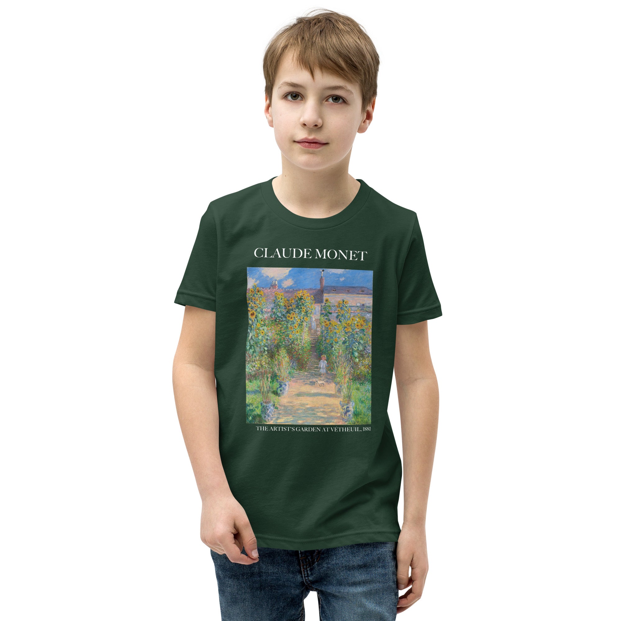 Claude Monet 'The Artist's Garden at Vétheuil' Famous Painting Short Sleeve T-Shirt | Premium Youth Art Tee