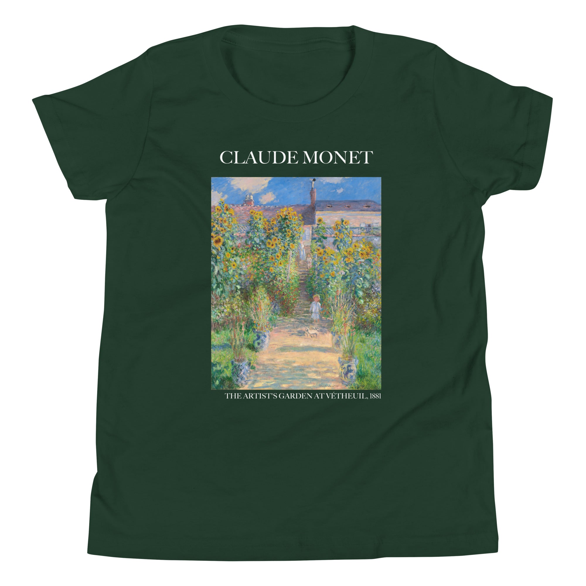 Claude Monet 'The Artist's Garden at Vétheuil' Famous Painting Short Sleeve T-Shirt | Premium Youth Art Tee