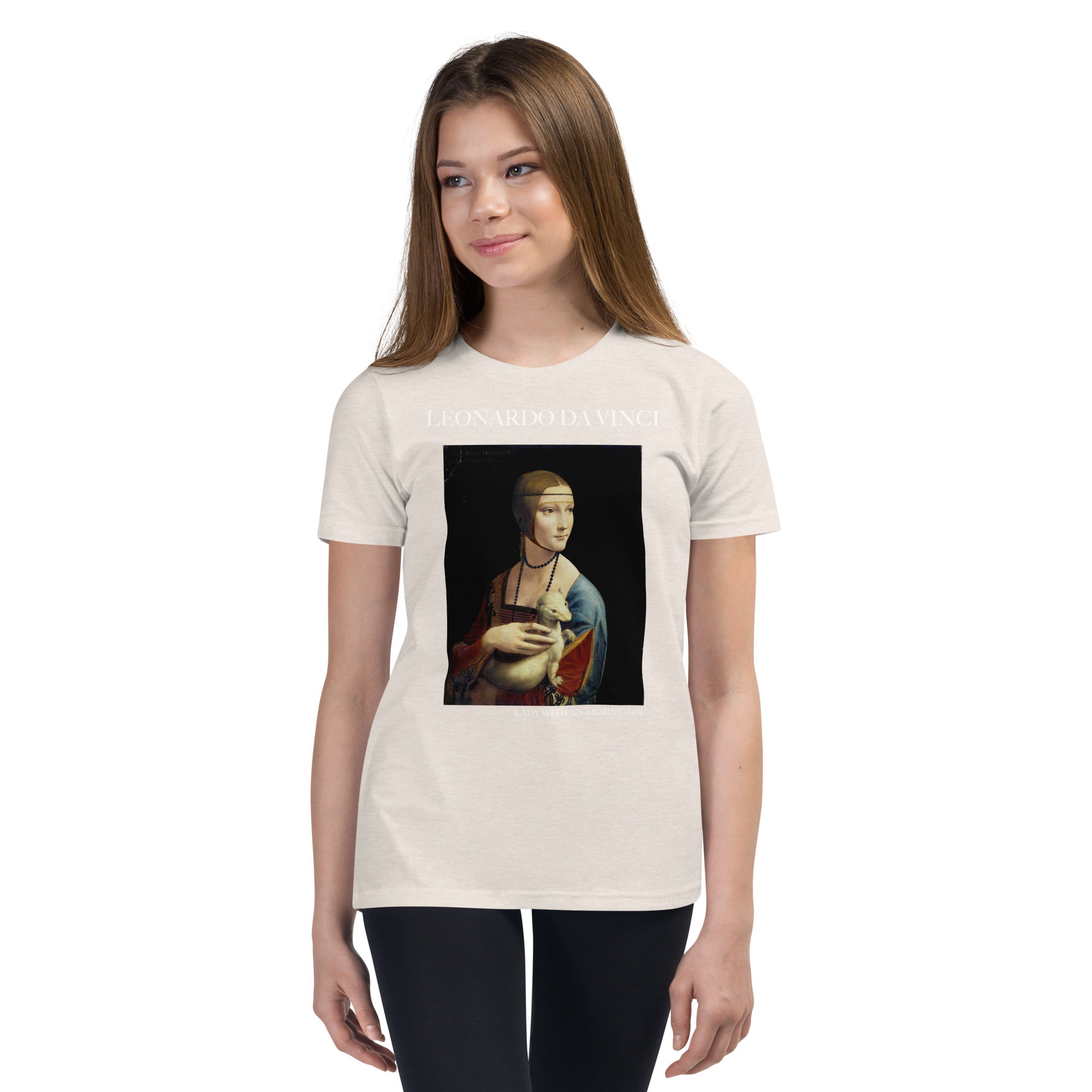 Leonardo da Vinci 'Lady with an Ermine' Famous Painting Short Sleeve T-Shirt | Premium Youth Art Tee