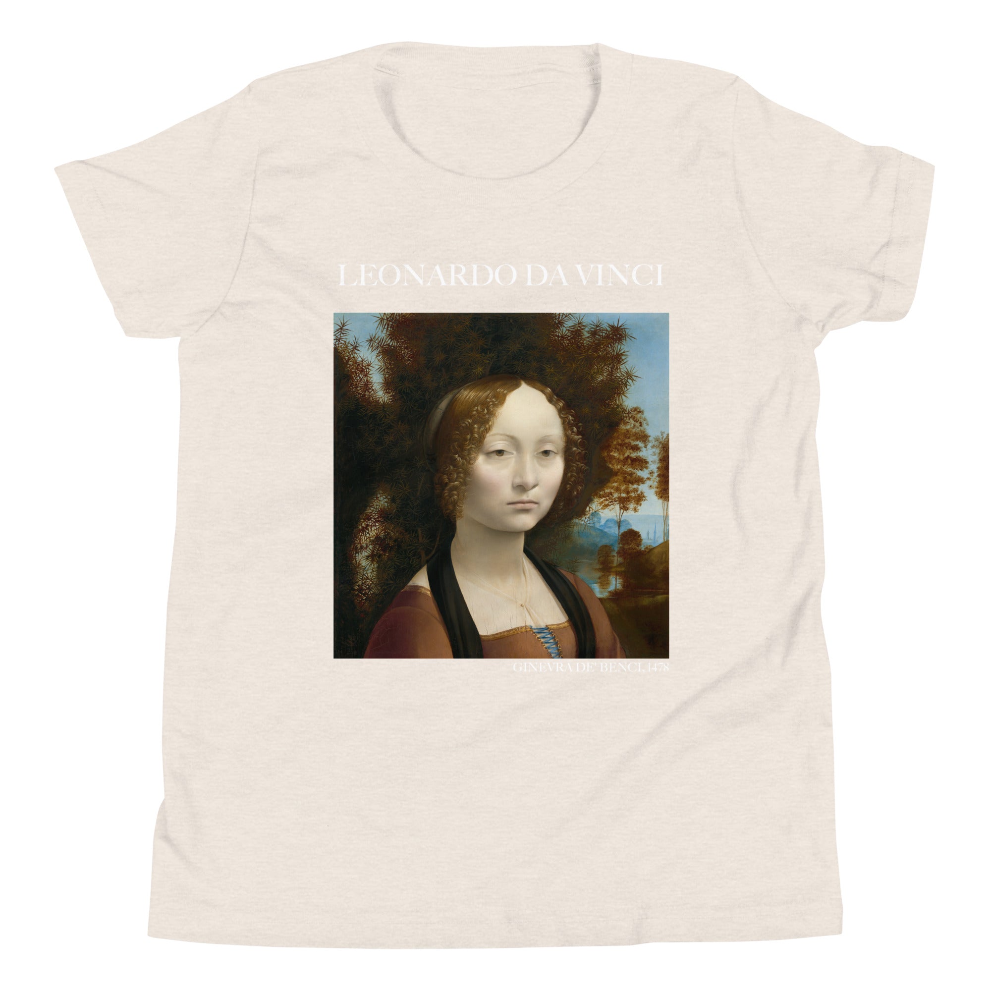 Leonardo da Vinci 'Ginevra de' Benci' Famous Painting Short Sleeve T-Shirt | Premium Youth Art Tee