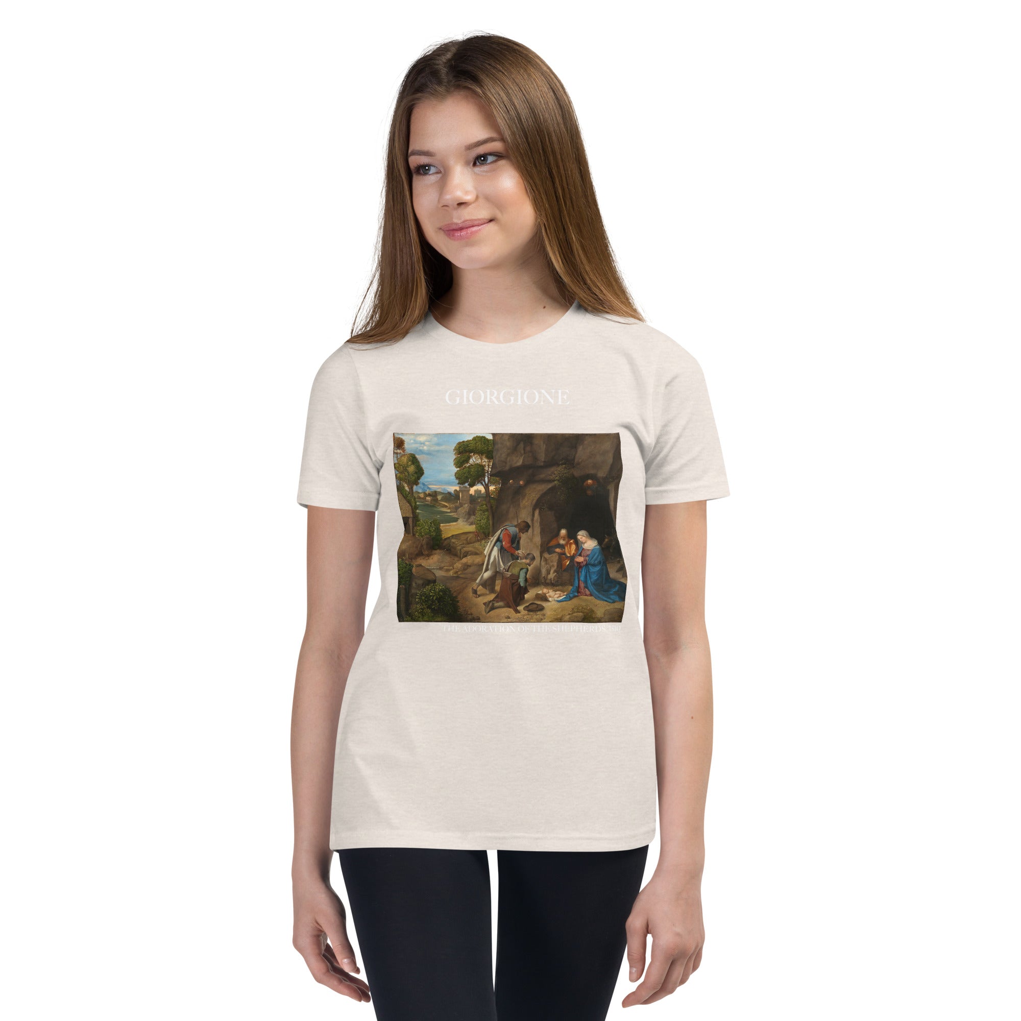 Giorgione „Die Anbetung der Hirten“, berühmtes Gemälde, kurzärmeliges T-Shirt | Premium-Kunst-T-Shirt für Jugendliche