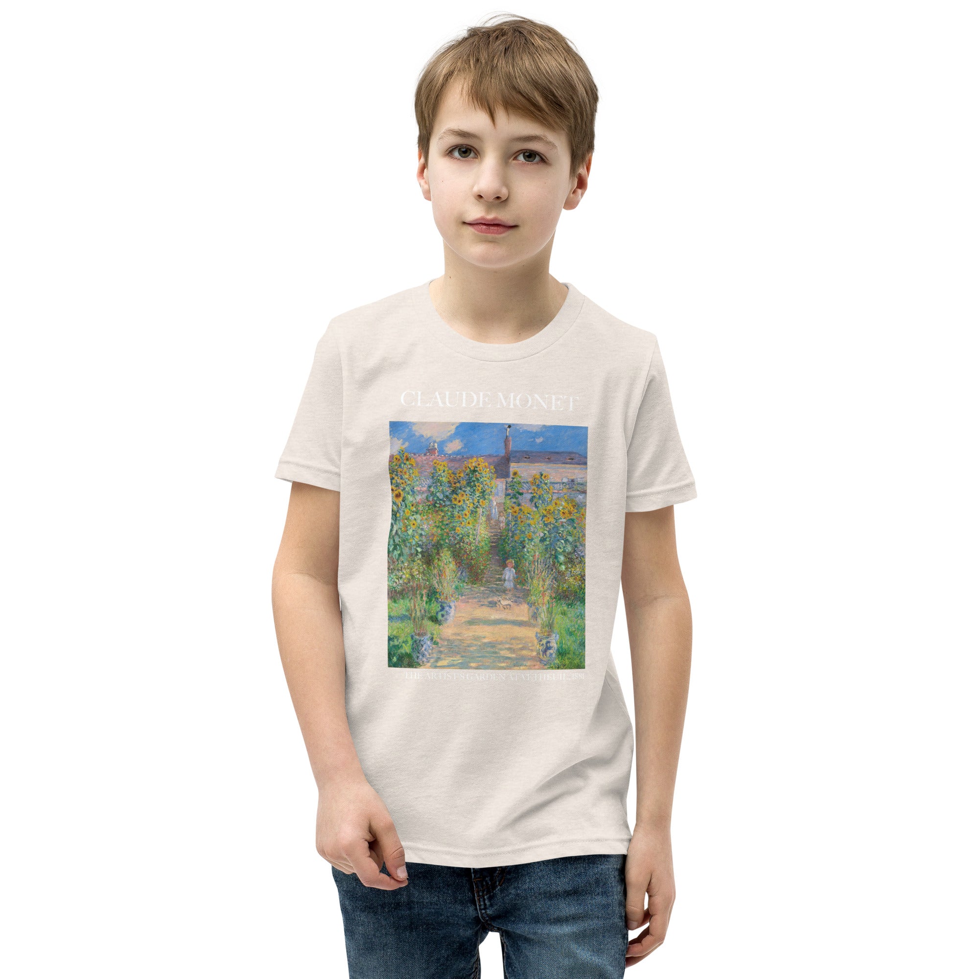 Claude Monet 'The Artist's Garden at Vétheuil' Famous Painting Short Sleeve T-Shirt | Premium Youth Art Tee