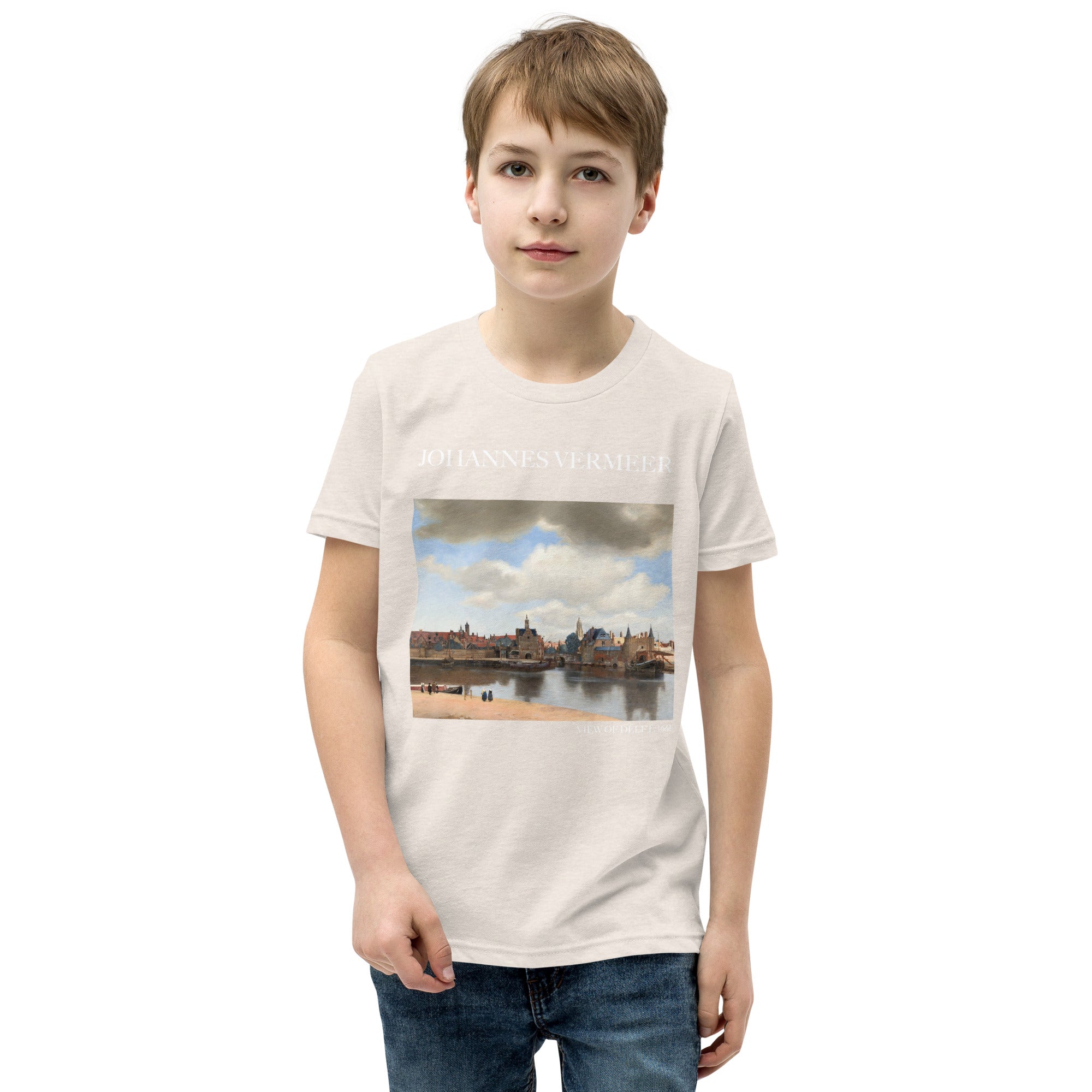 Johannes Vermeer „Ansicht von Delft“ Berühmtes Gemälde Kurzärmeliges T-Shirt | Premium Jugend Kunst T-Shirt