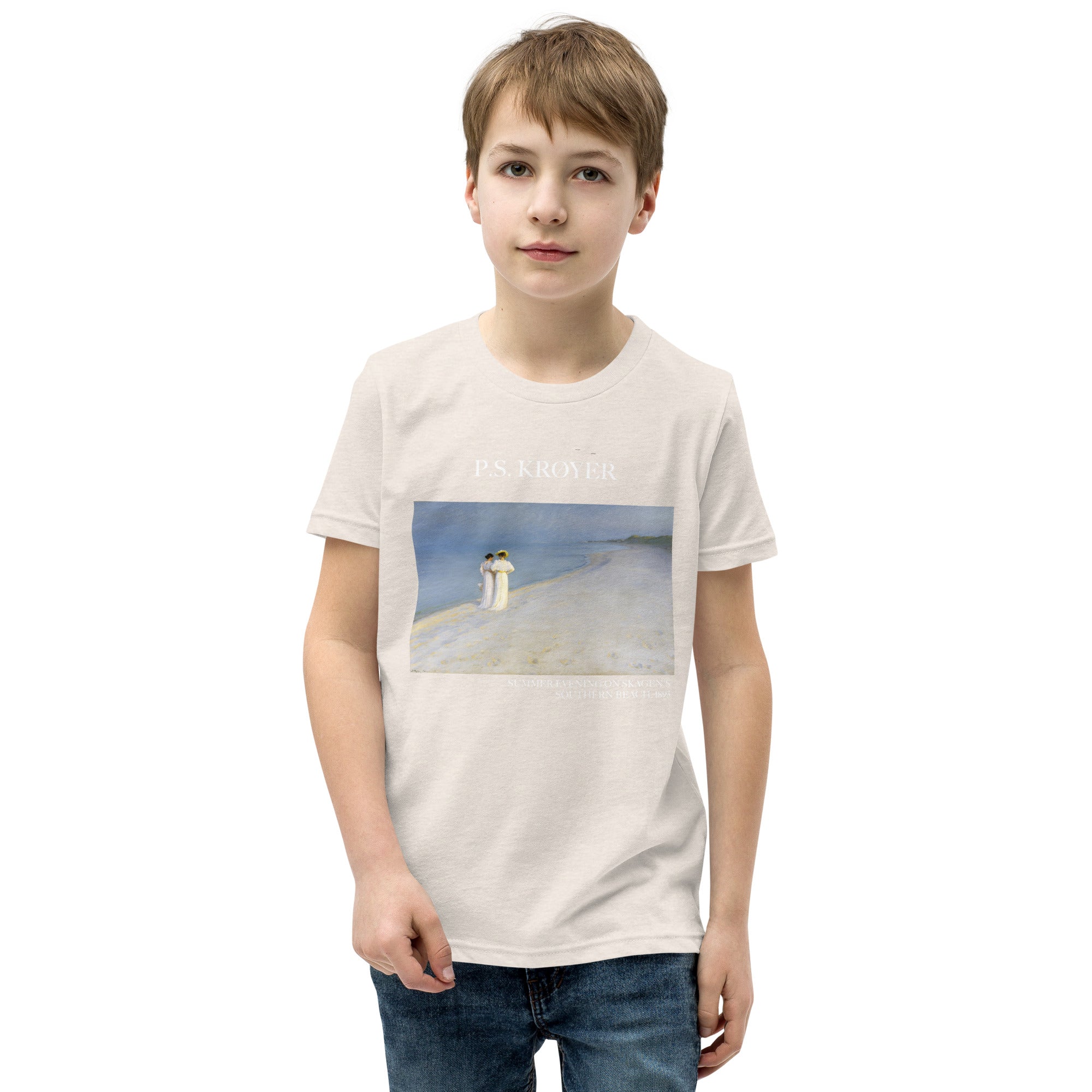 P.S. Krøyer 'Summer Evening on Skagen's Southern Beach' Famous Painting Short Sleeve T-Shirt | Premium Youth Art Tee