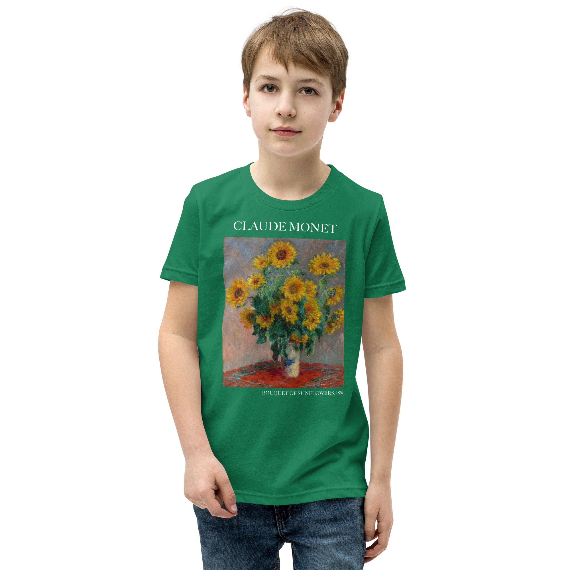 Claude Monet 'Bouquet of Sunflowers' Famous Painting Short Sleeve T-Shirt | Premium Youth Art Tee