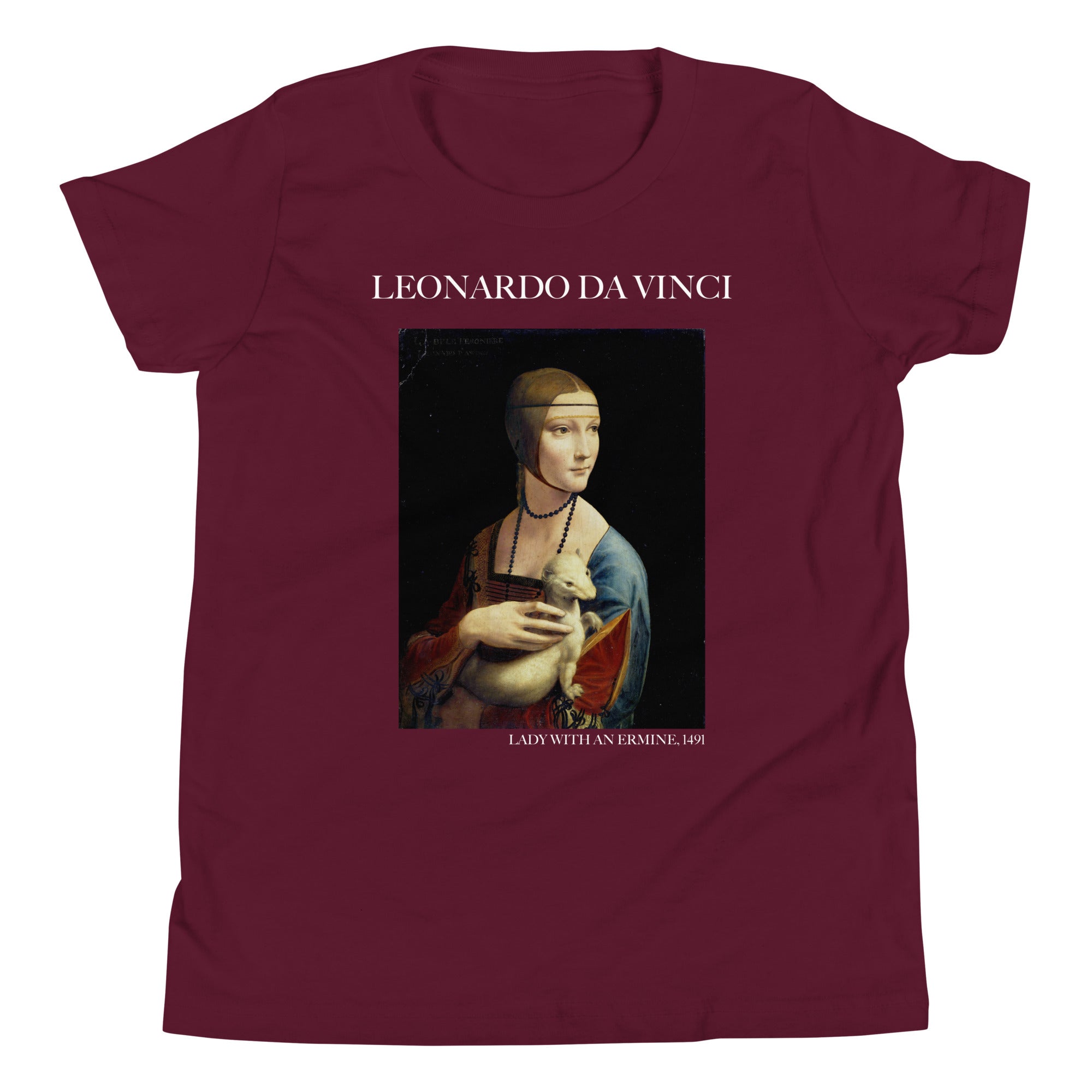 Leonardo da Vinci 'Lady with an Ermine' Famous Painting Short Sleeve T-Shirt | Premium Youth Art Tee