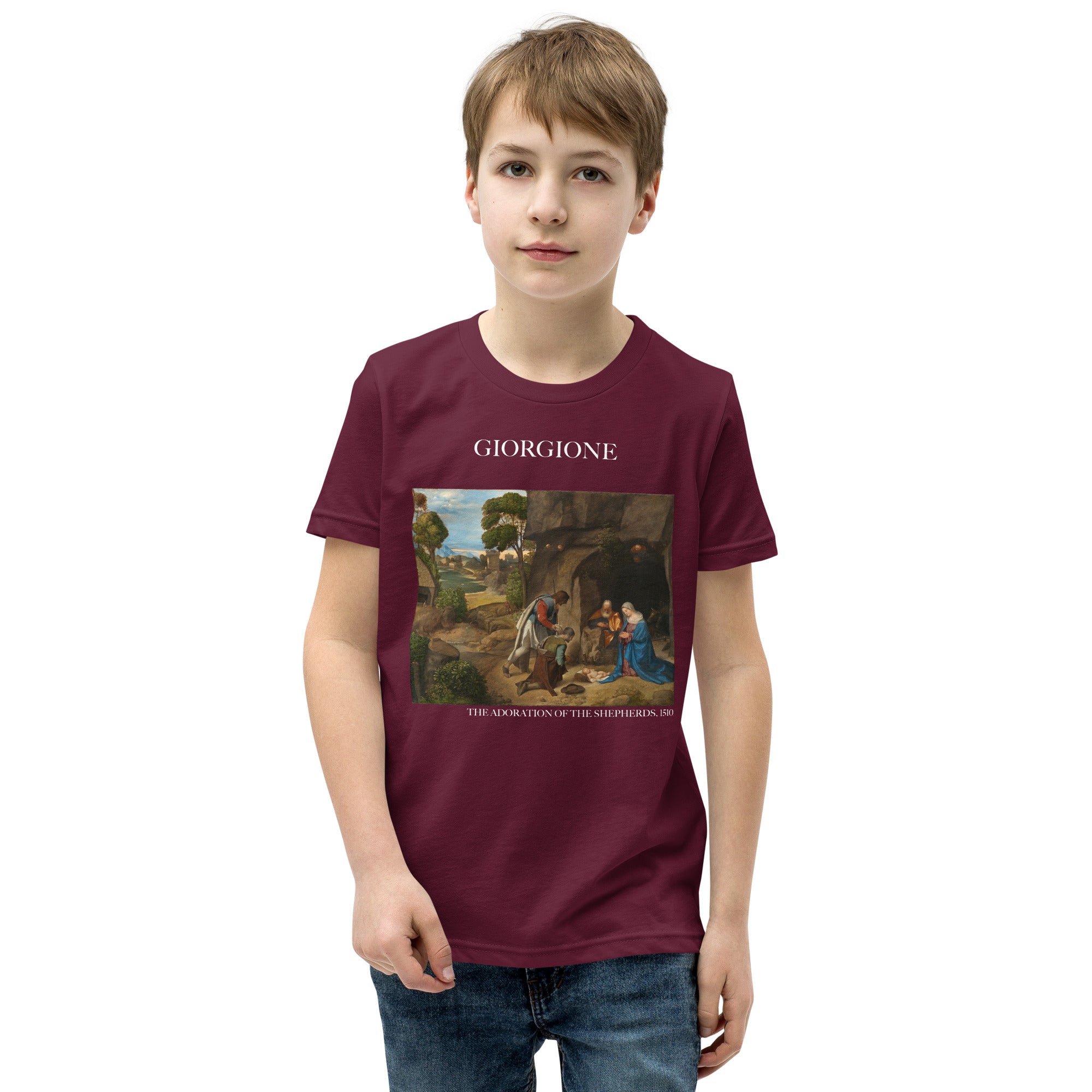 Giorgione „Die Anbetung der Hirten“, berühmtes Gemälde, kurzärmeliges T-Shirt | Premium-Kunst-T-Shirt für Jugendliche