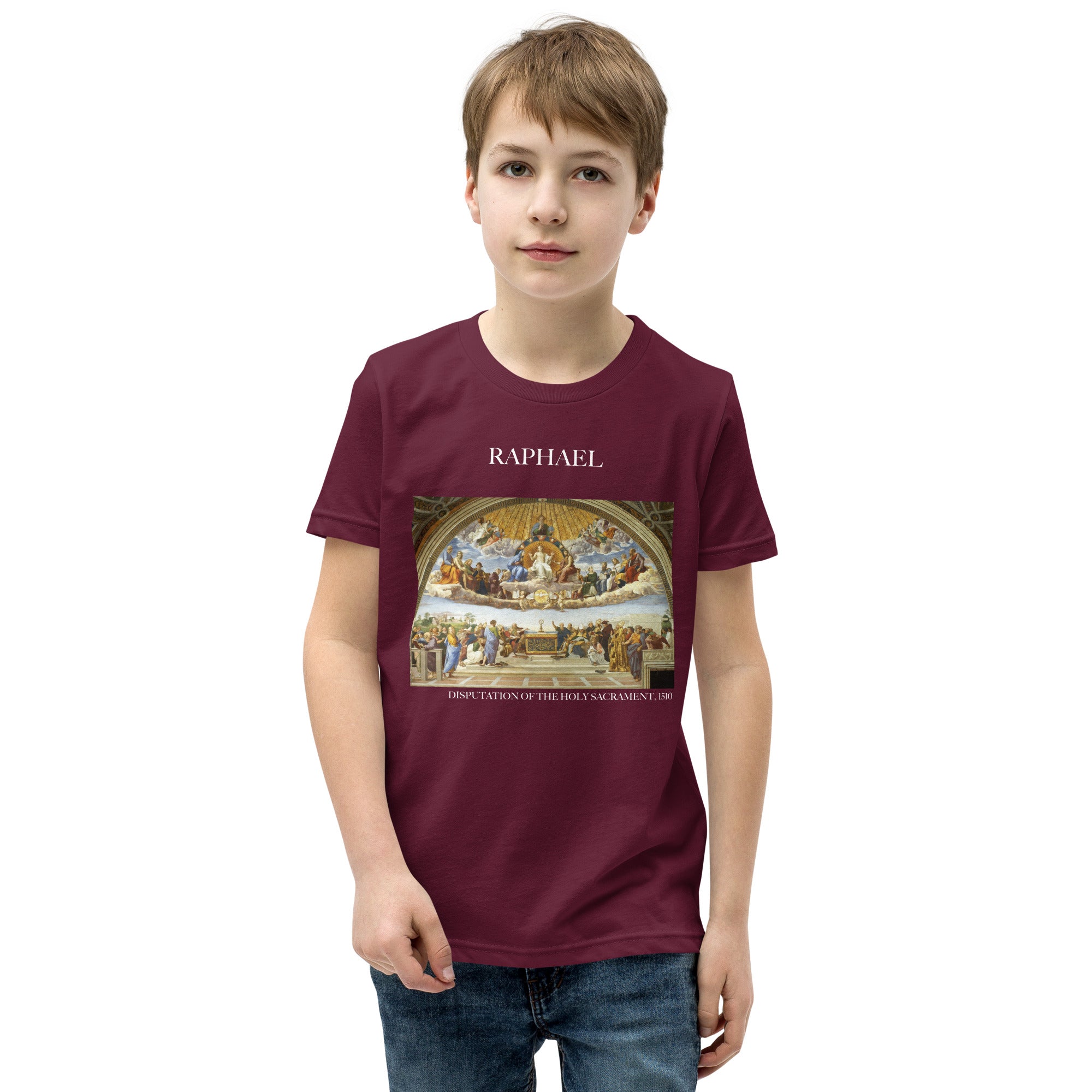 Raphael 'Disputation des Heiligen Abendmahls' Berühmtes Gemälde Kurzärmeliges T-Shirt | Premium Jugend Art T-Shirt