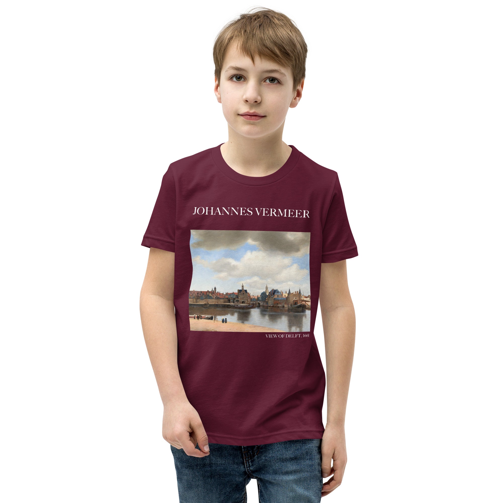 Johannes Vermeer „Ansicht von Delft“ Berühmtes Gemälde Kurzärmeliges T-Shirt | Premium Jugend Kunst T-Shirt