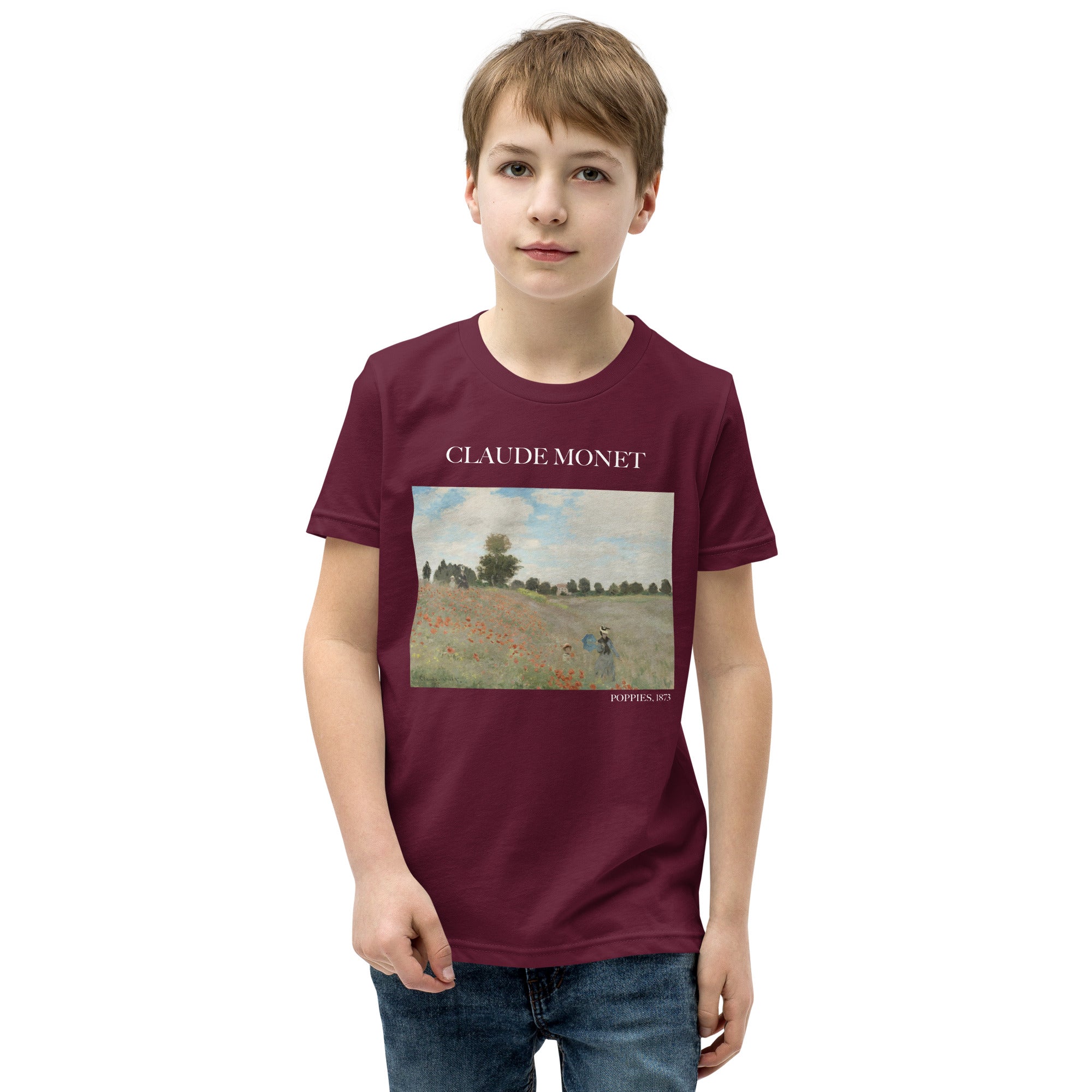 Claude Monet 'Poppies' Famous Painting Short Sleeve T-Shirt | Premium Youth Art Tee