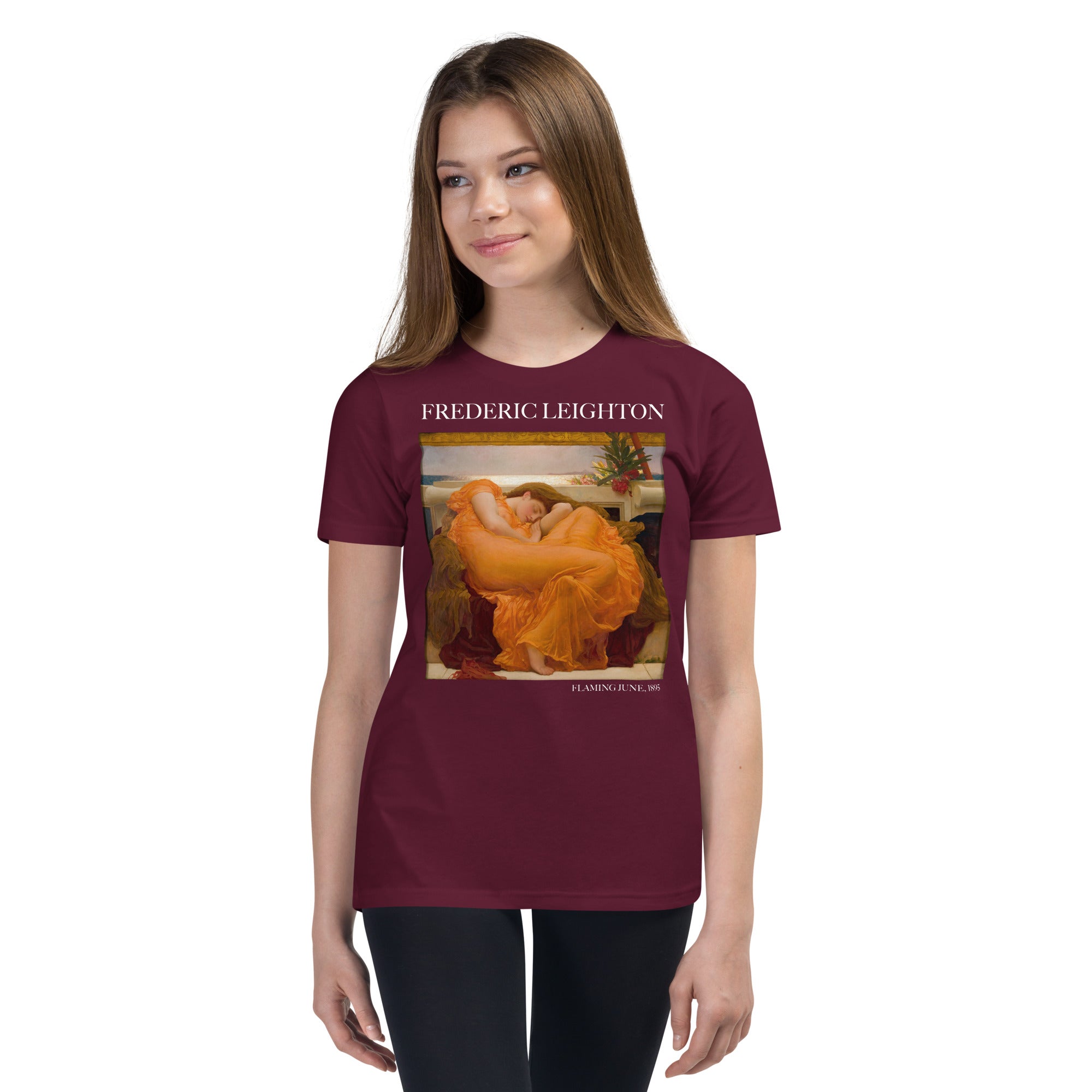 Frederic Leighton 'Flaming June' Famous Painting Short Sleeve T-Shirt | Premium Youth Art Tee