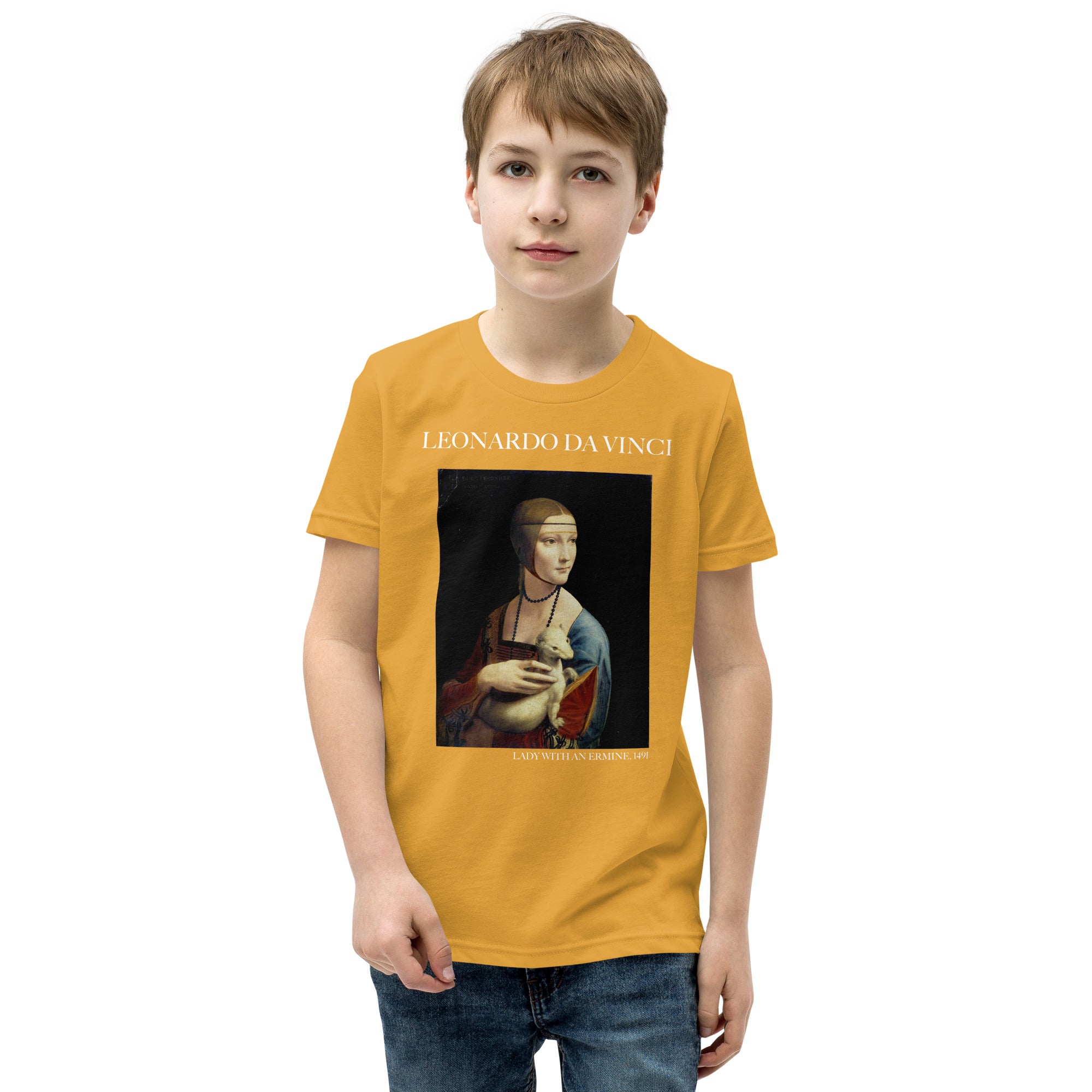 Leonardo da Vinci 'Lady with an Ermine' Famous Painting Short Sleeve T-Shirt | Premium Youth Art Tee
