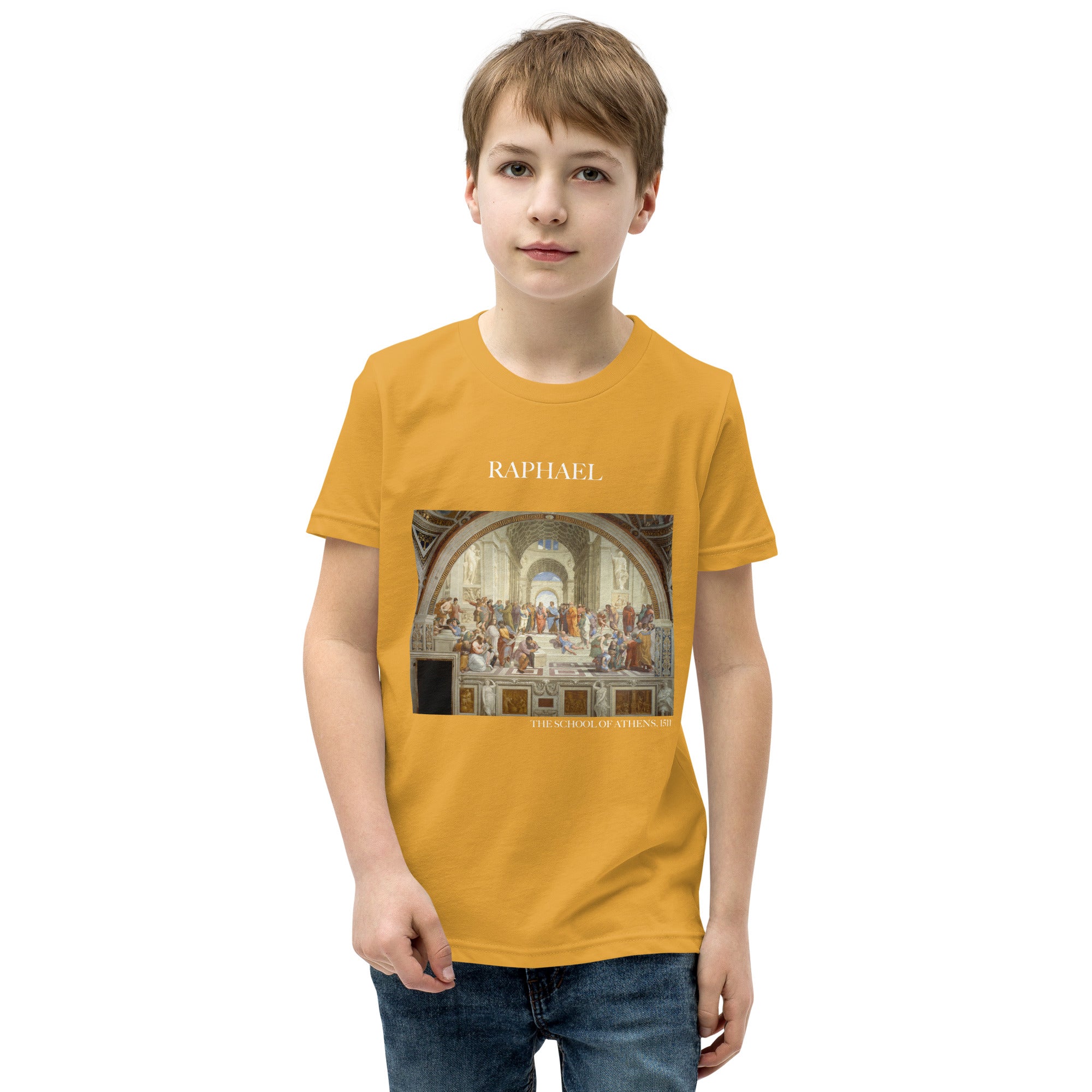 Raphael „Die Schule von Athen“ Berühmtes Gemälde Kurzärmeliges T-Shirt | Premium Jugend Art T-Shirt