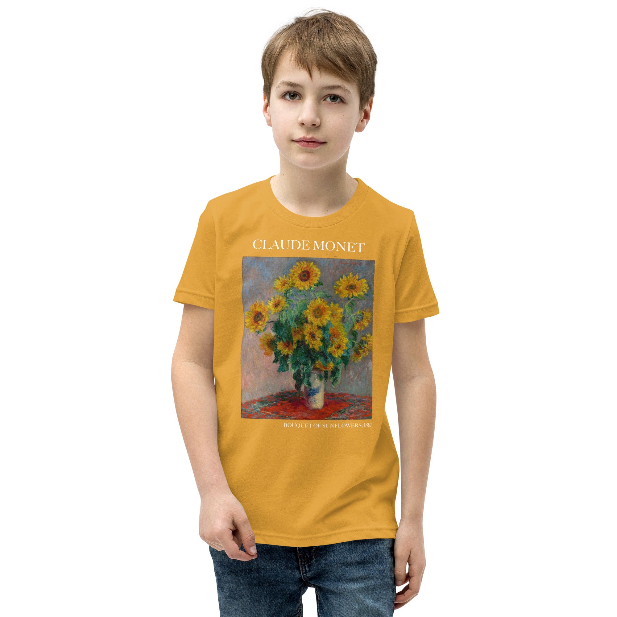 Claude Monet 'Bouquet of Sunflowers' Famous Painting Short Sleeve T-Shirt | Premium Youth Art Tee