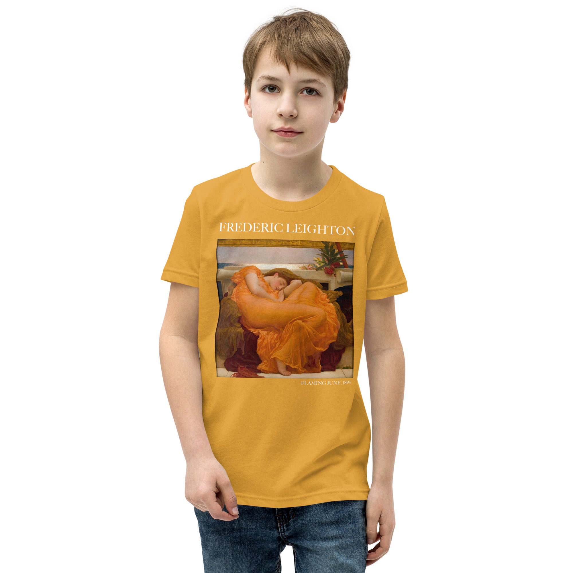 Frederic Leighton 'Flaming June' Berühmtes Gemälde Kurzärmeliges T-Shirt | Premium Jugend Art T-Shirt