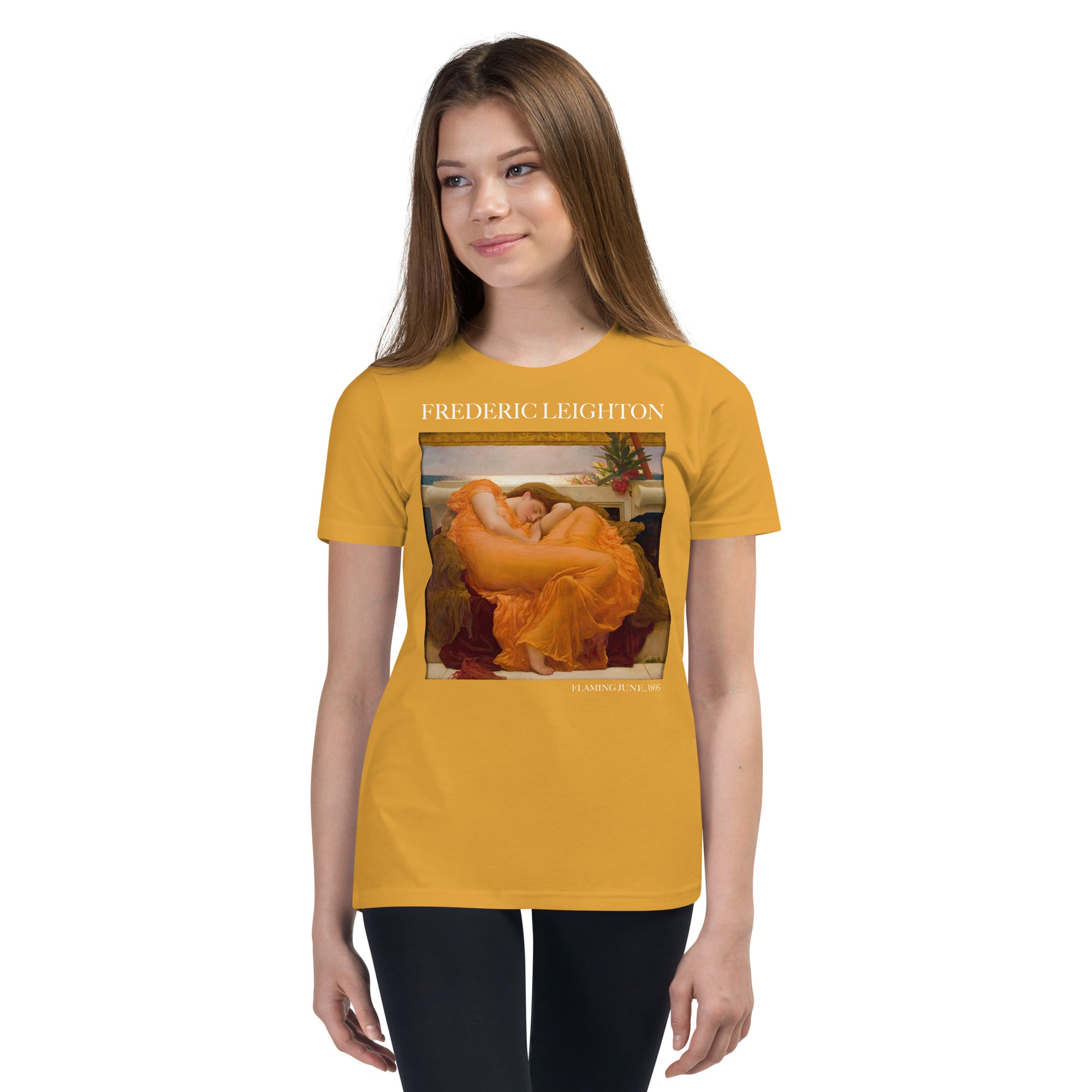 Frederic Leighton 'Flaming June' Famous Painting Short Sleeve T-Shirt | Premium Youth Art Tee