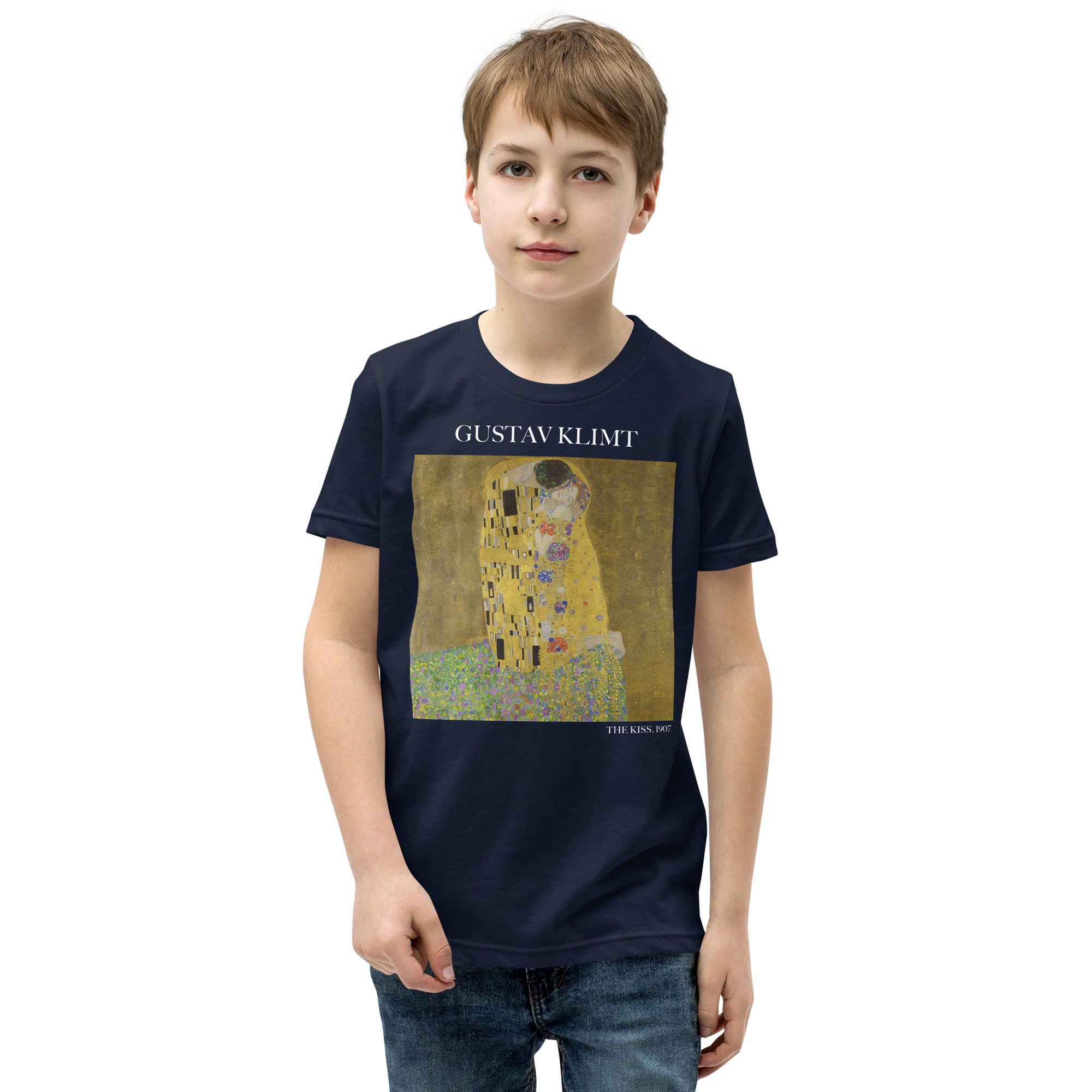 Gustav Klimt 'The Kiss' Famous Painting Short Sleeve T-Shirt | Premium Youth Art Tee