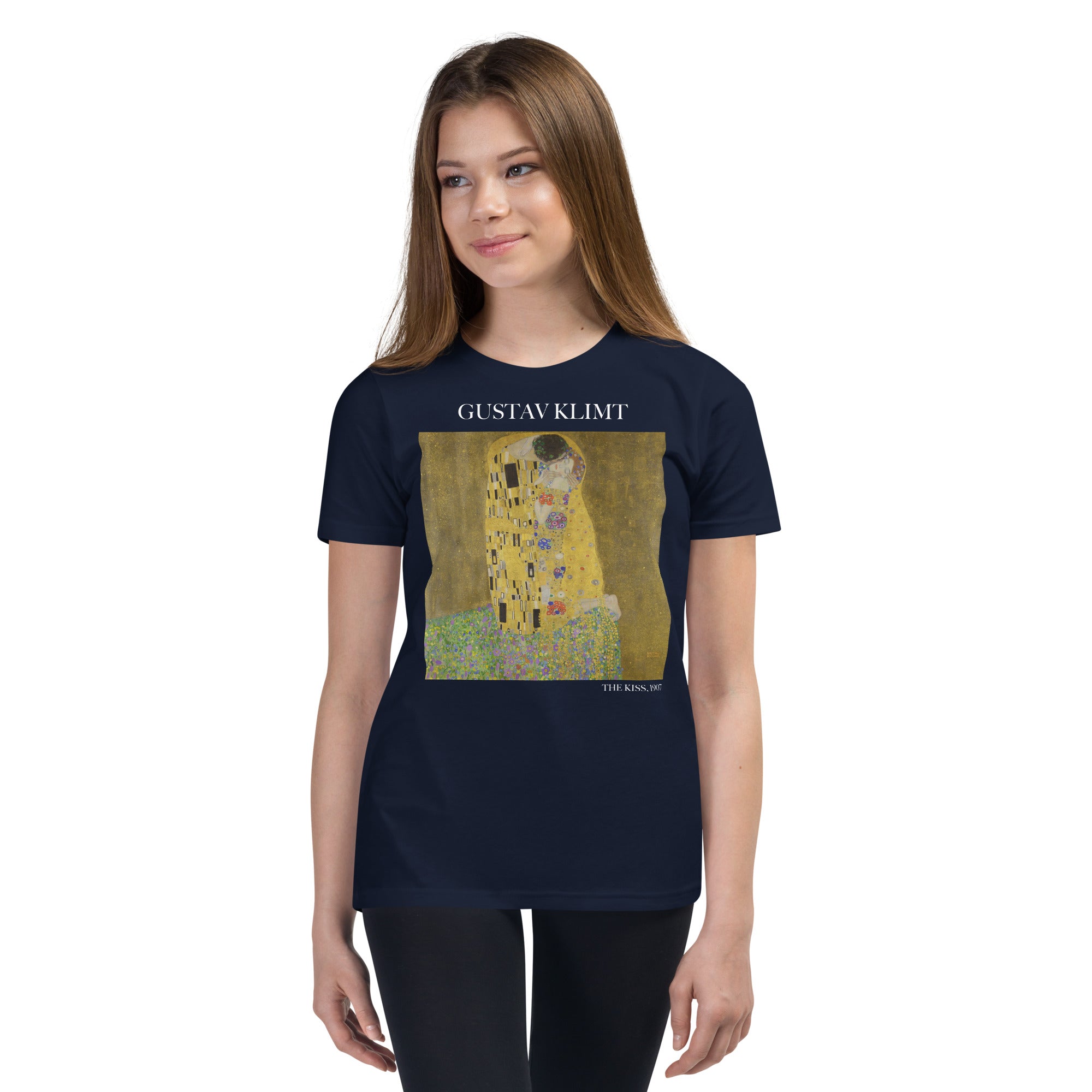 Gustav Klimt „Der Kuss“ Berühmtes Gemälde Kurzärmeliges T-Shirt | Premium Jugend Art T-Shirt