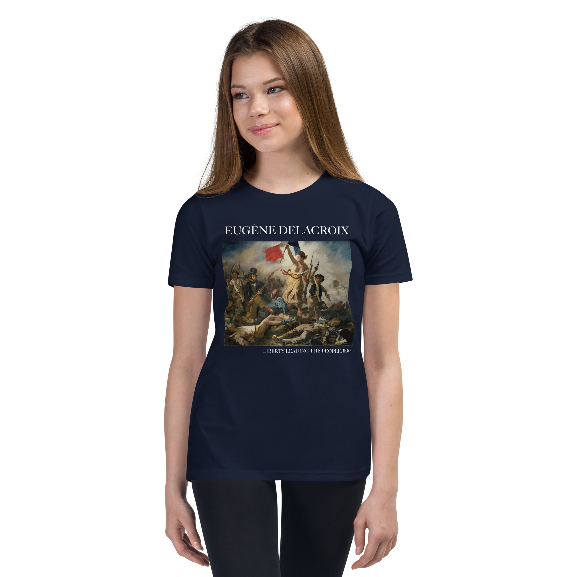 Eugène Delacroix 'Liberty Leading the People' Famous Painting Short Sleeve T-Shirt | Premium Youth Art Tee