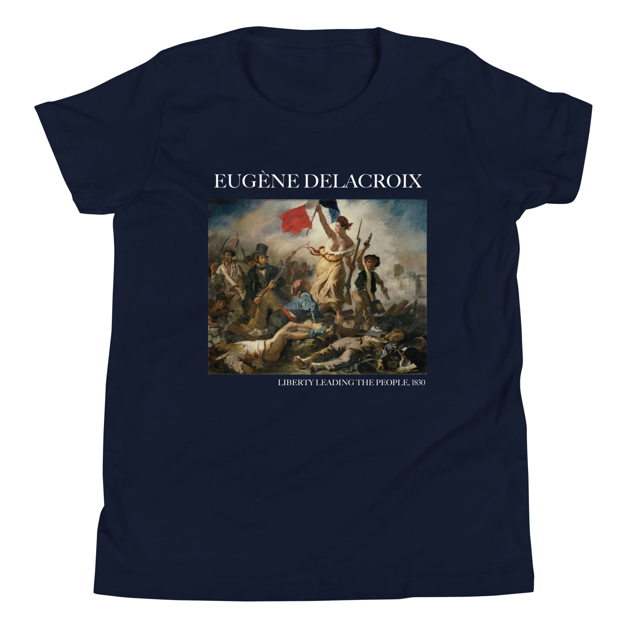 Eugène Delacroix 'Liberty Leading the People' Famous Painting Short Sleeve T-Shirt | Premium Youth Art Tee