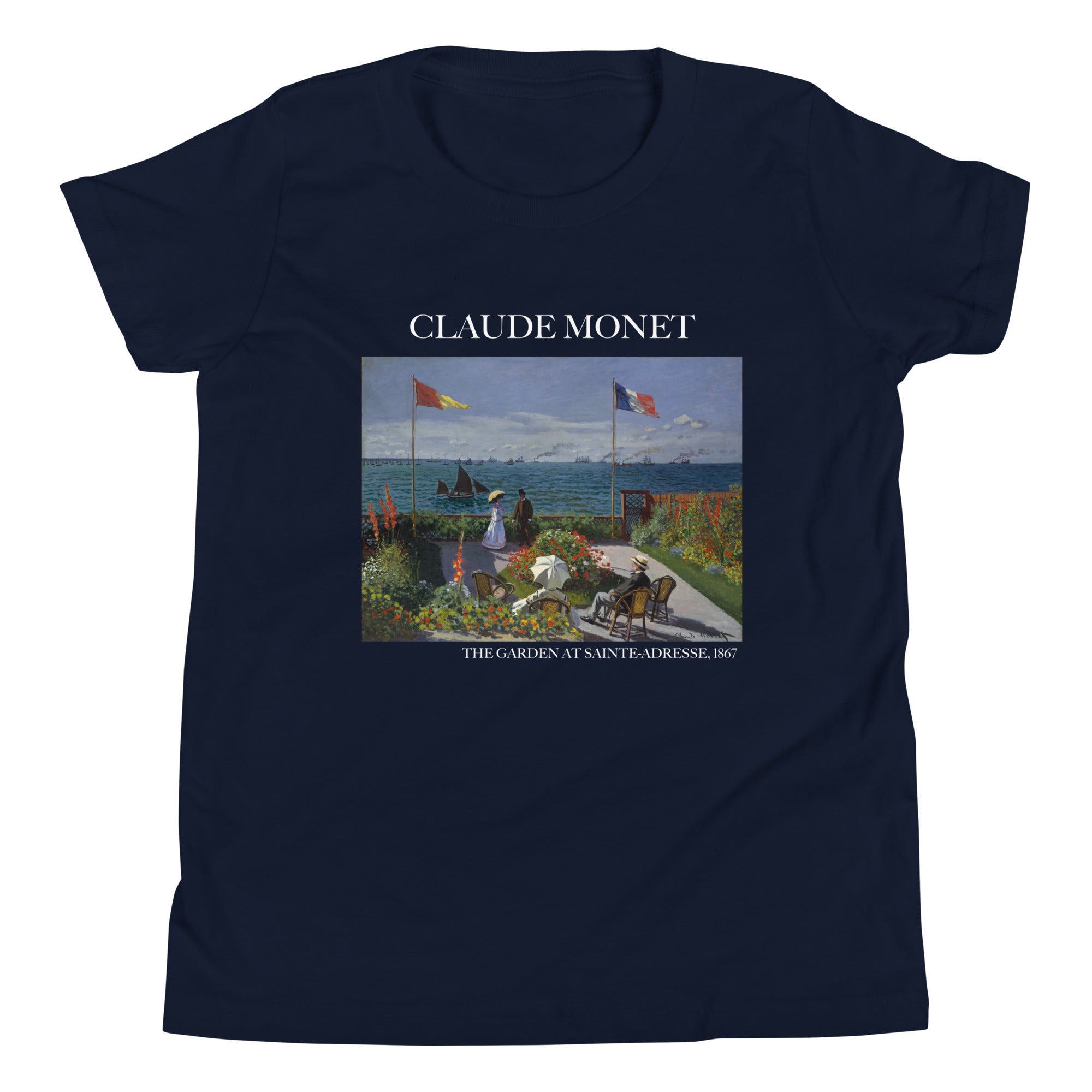 Claude Monet 'The Garden at Sainte-Adresse' Famous Painting Short Sleeve T-Shirt | Premium Youth Art Tee