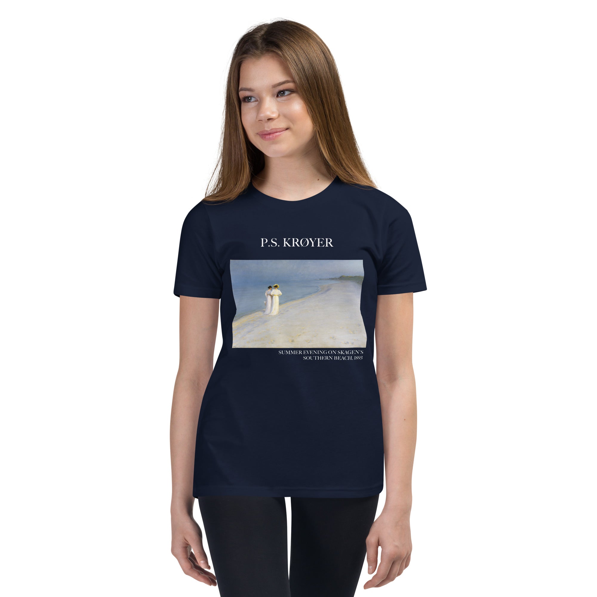 PS Krøyer „Sommerabend am Südstrand von Skagen“, berühmtes Gemälde, kurzärmeliges T-Shirt | Premium-Kunst-T-Shirt für Jugendliche