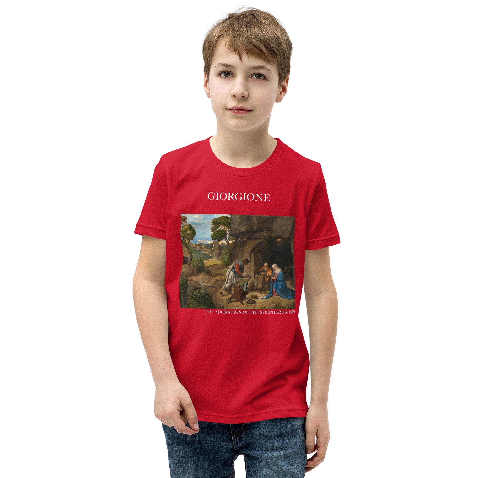 Giorgione „Die Anbetung der Hirten“, berühmtes Gemälde, kurzärmeliges T-Shirt | Premium-Kunst-T-Shirt für Jugendliche