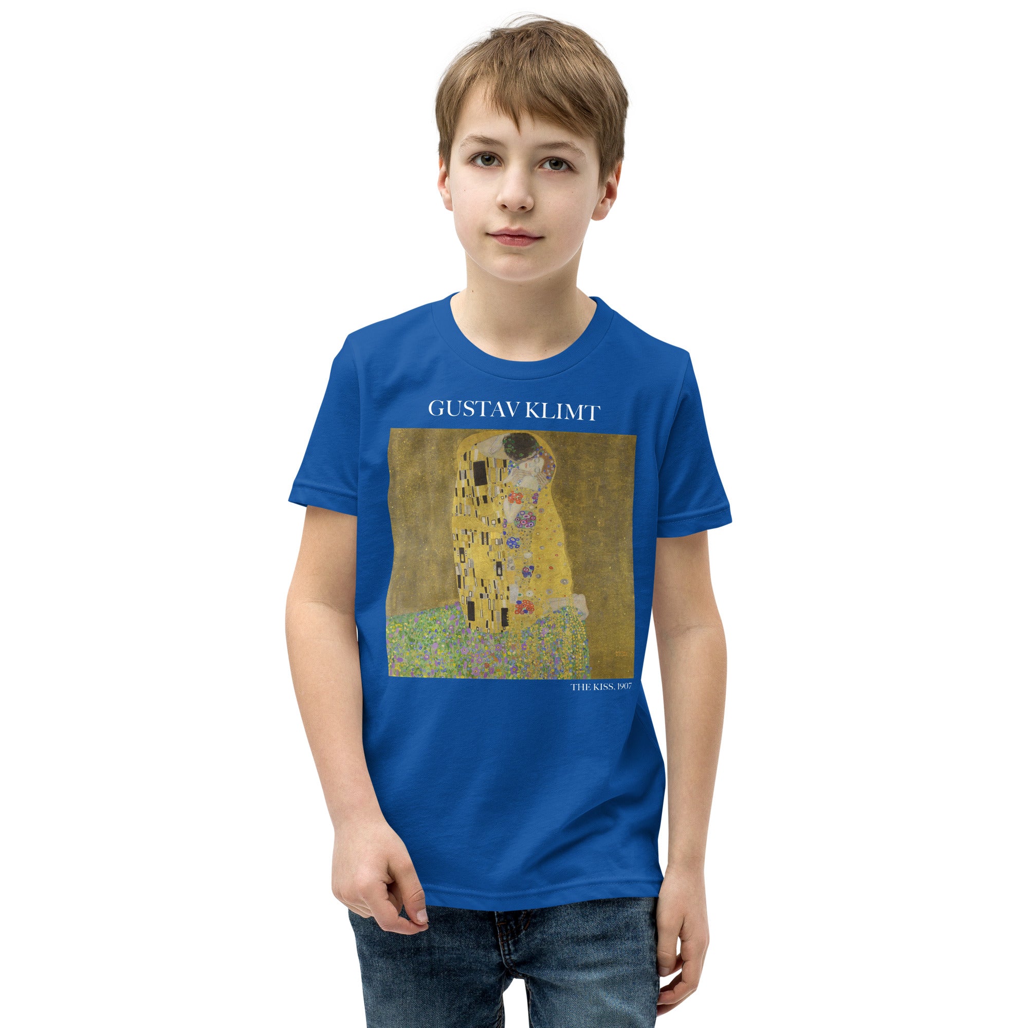 Gustav Klimt 'The Kiss' Famous Painting Short Sleeve T-Shirt | Premium Youth Art Tee