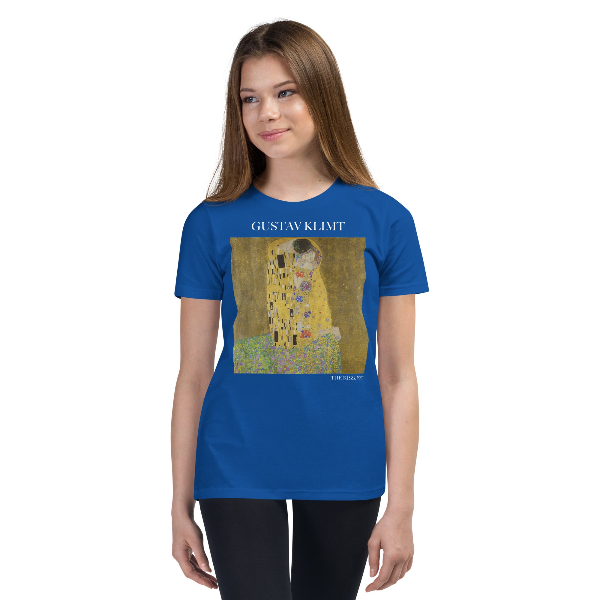 Gustav Klimt „Der Kuss“ Berühmtes Gemälde Kurzärmeliges T-Shirt | Premium Jugend Art T-Shirt