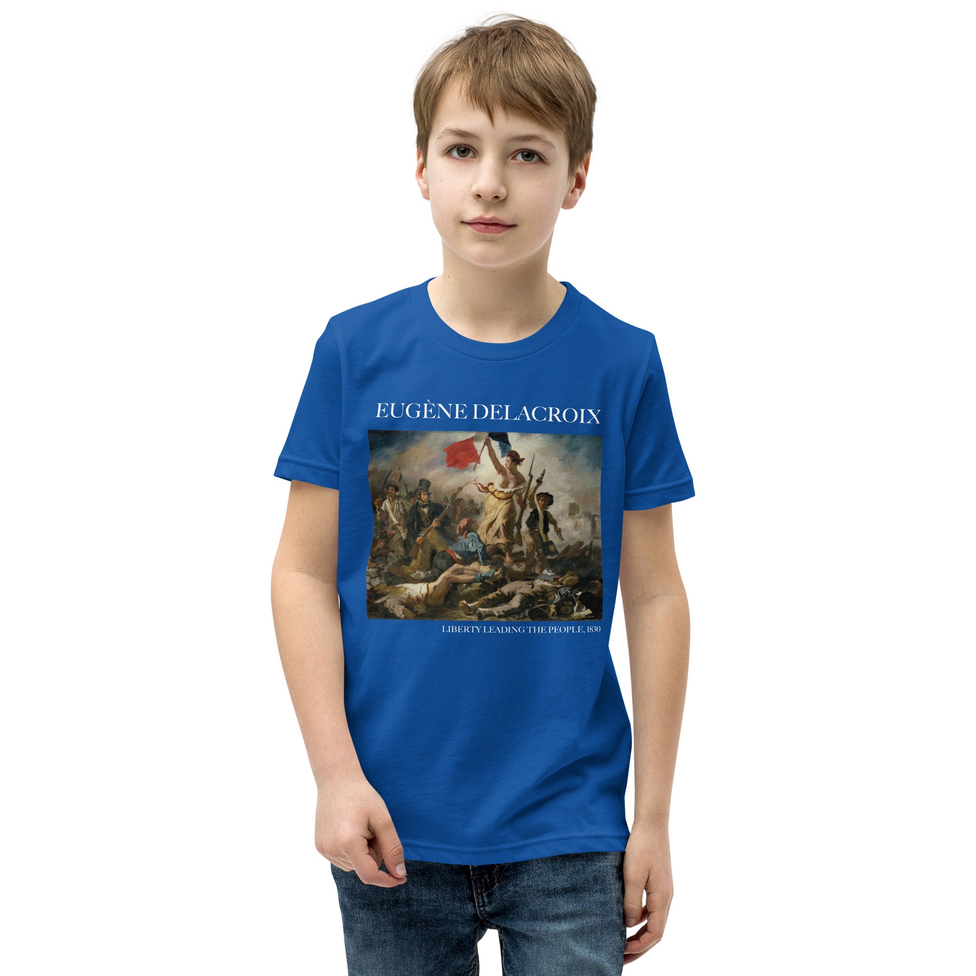 Eugène Delacroix 'Liberty Leading the People' Famous Painting Short Sleeve T-Shirt | Premium Youth Art Tee