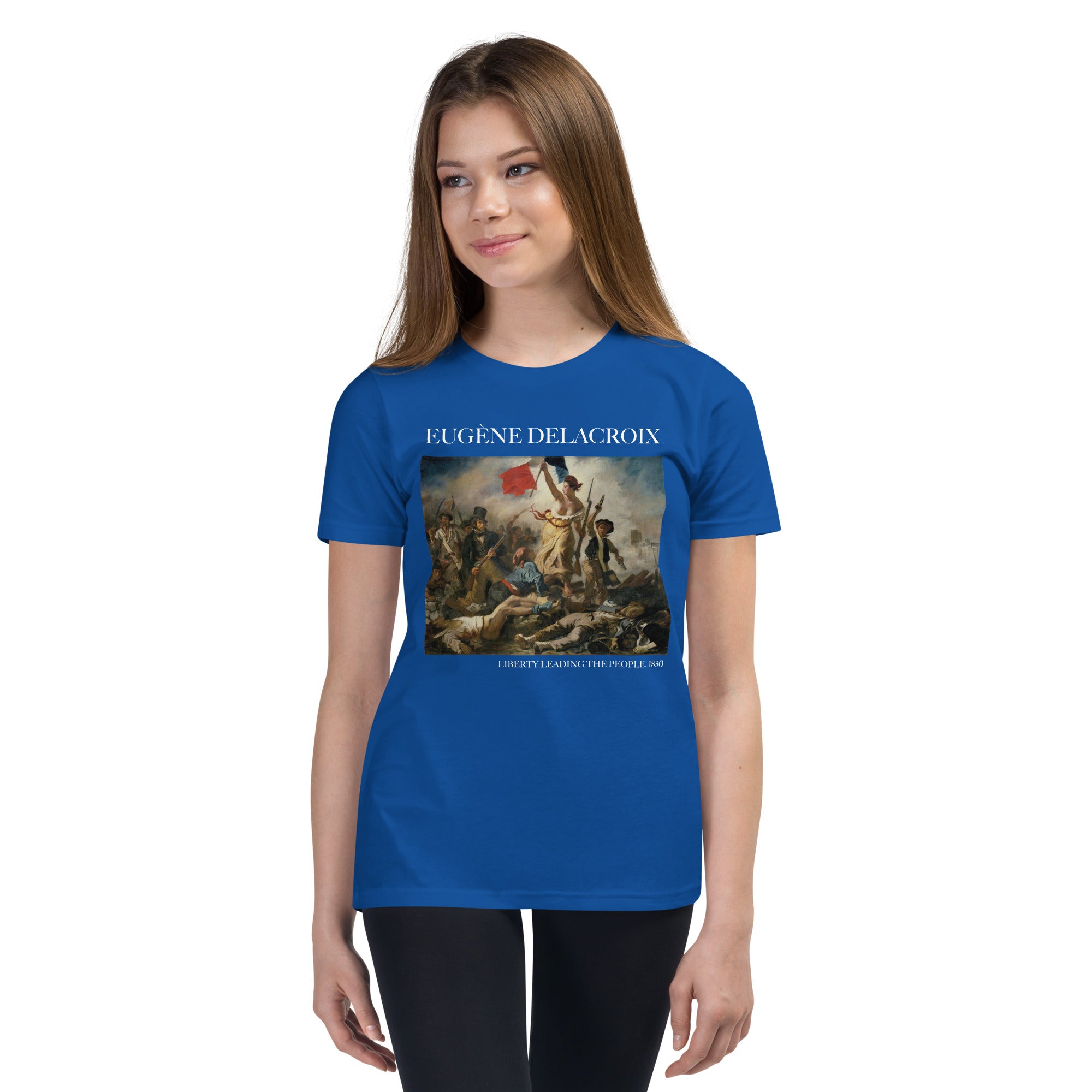 Eugène Delacroix 'Liberty Leading the People' Famous Painting Short Sleeve T-Shirt | Premium Youth Art Tee