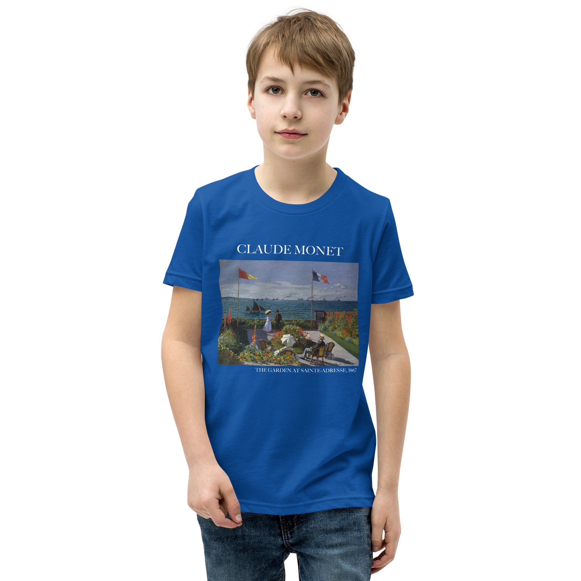 Claude Monet 'The Garden at Sainte-Adresse' Famous Painting Short Sleeve T-Shirt | Premium Youth Art Tee