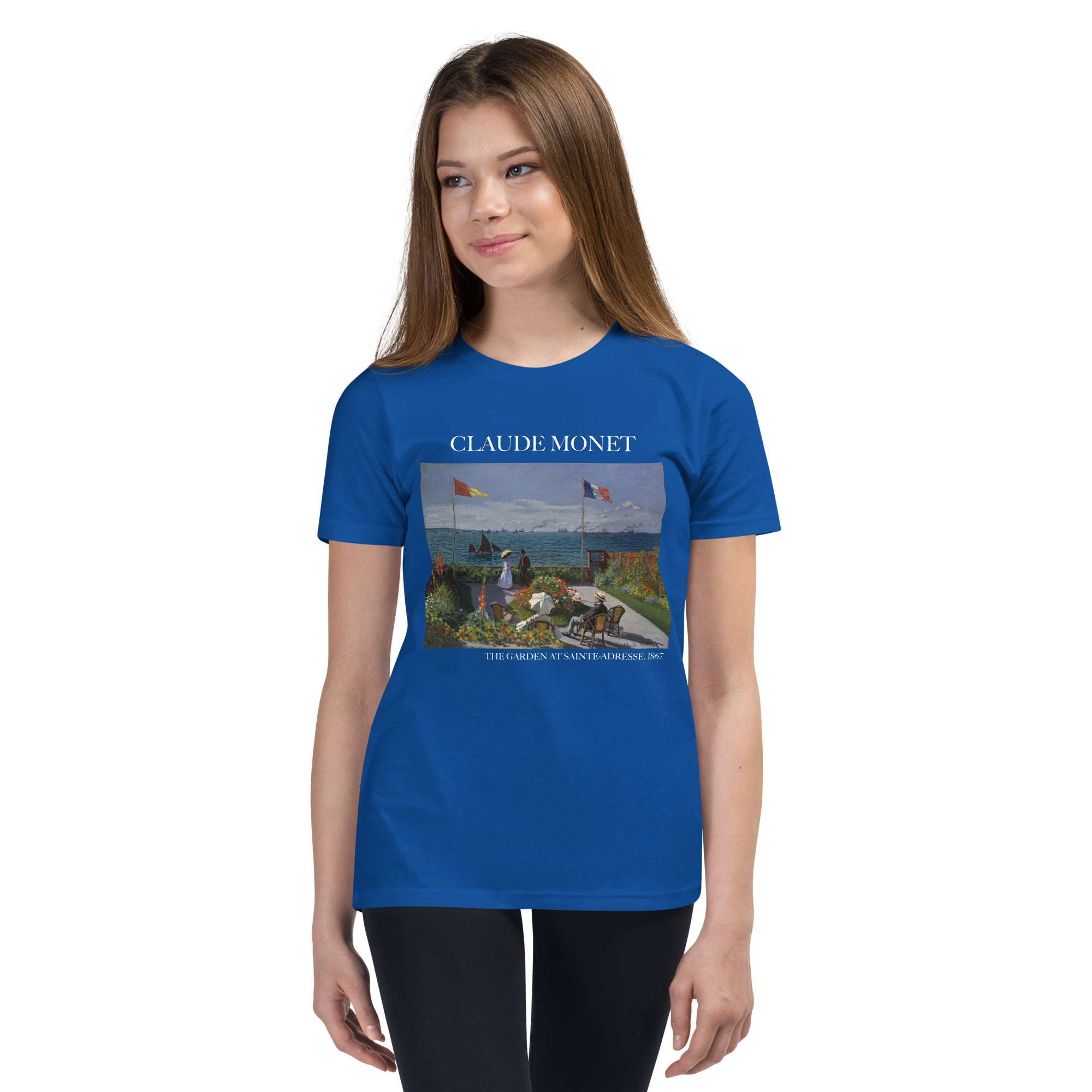 Claude Monet 'The Garden at Sainte-Adresse' Famous Painting Short Sleeve T-Shirt | Premium Youth Art Tee